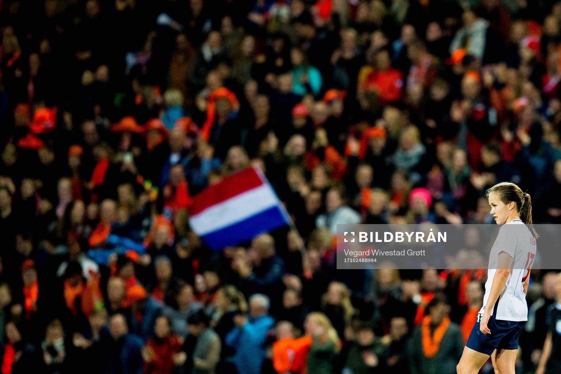 Guro Reiten of Norway looks dejected as Netherlands score