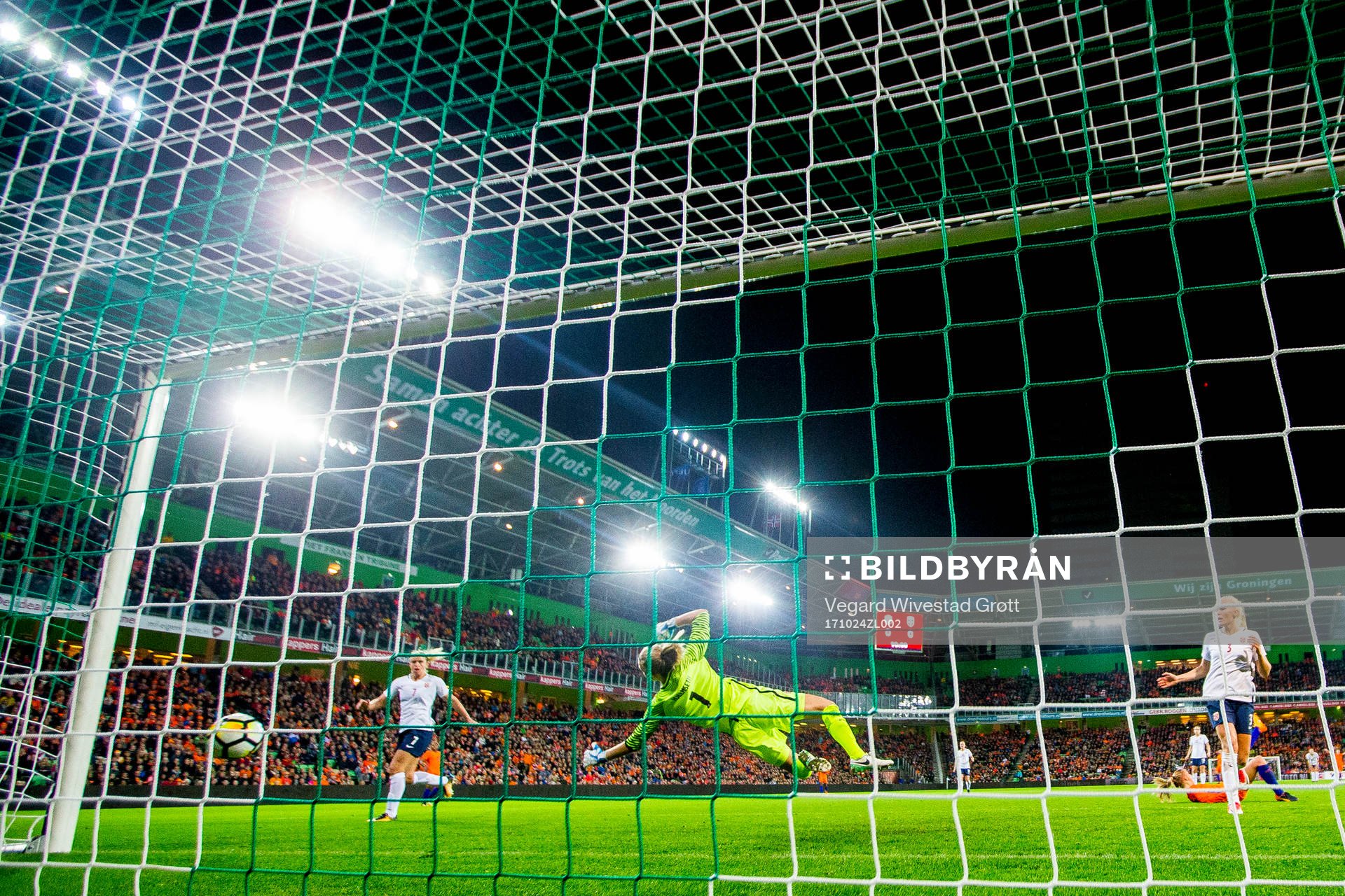 Netherlands score the winning 1-0 goal behind goalkeeper