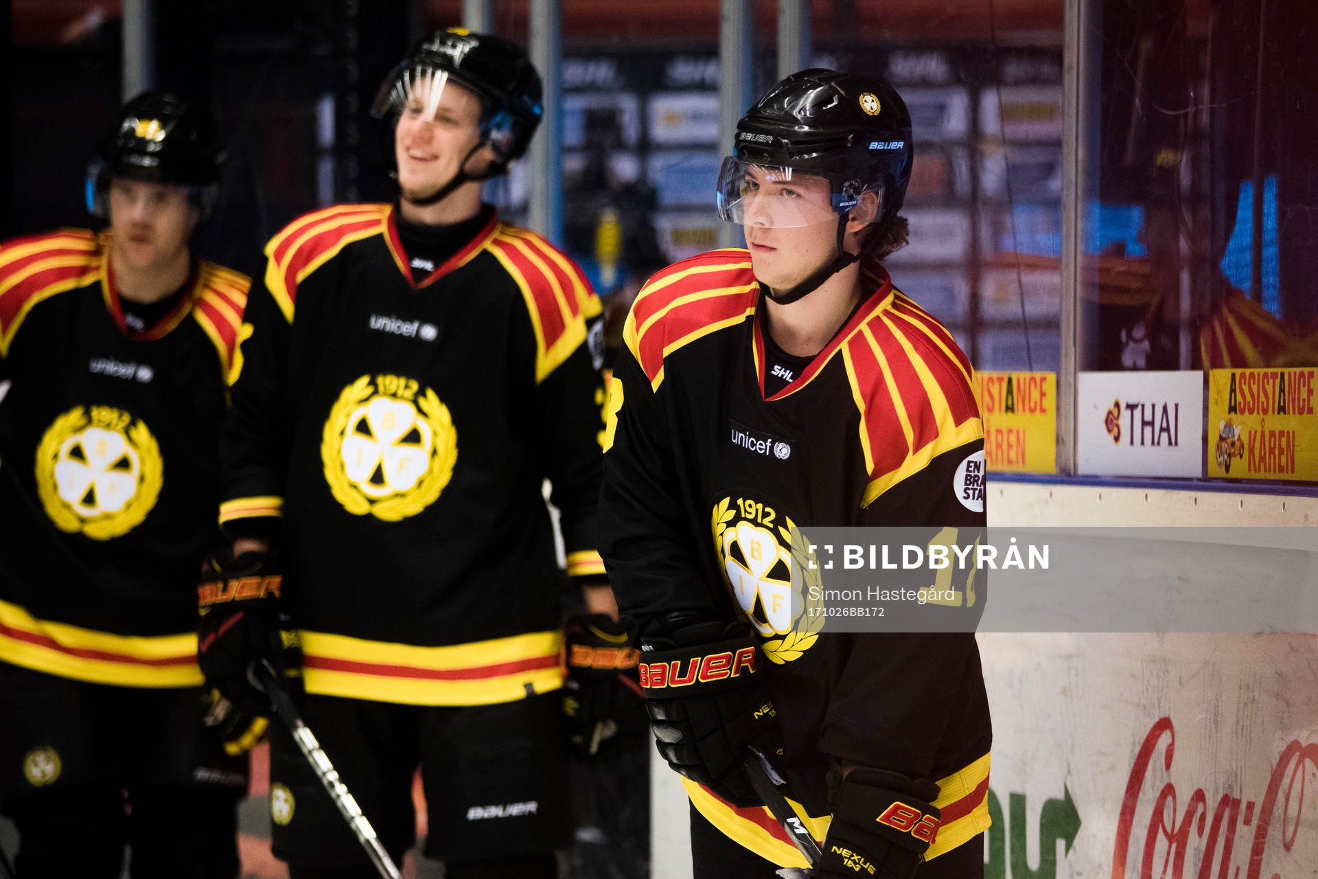 Brynäs Adam Hirsch före ishockeymatchen i SHL mellan