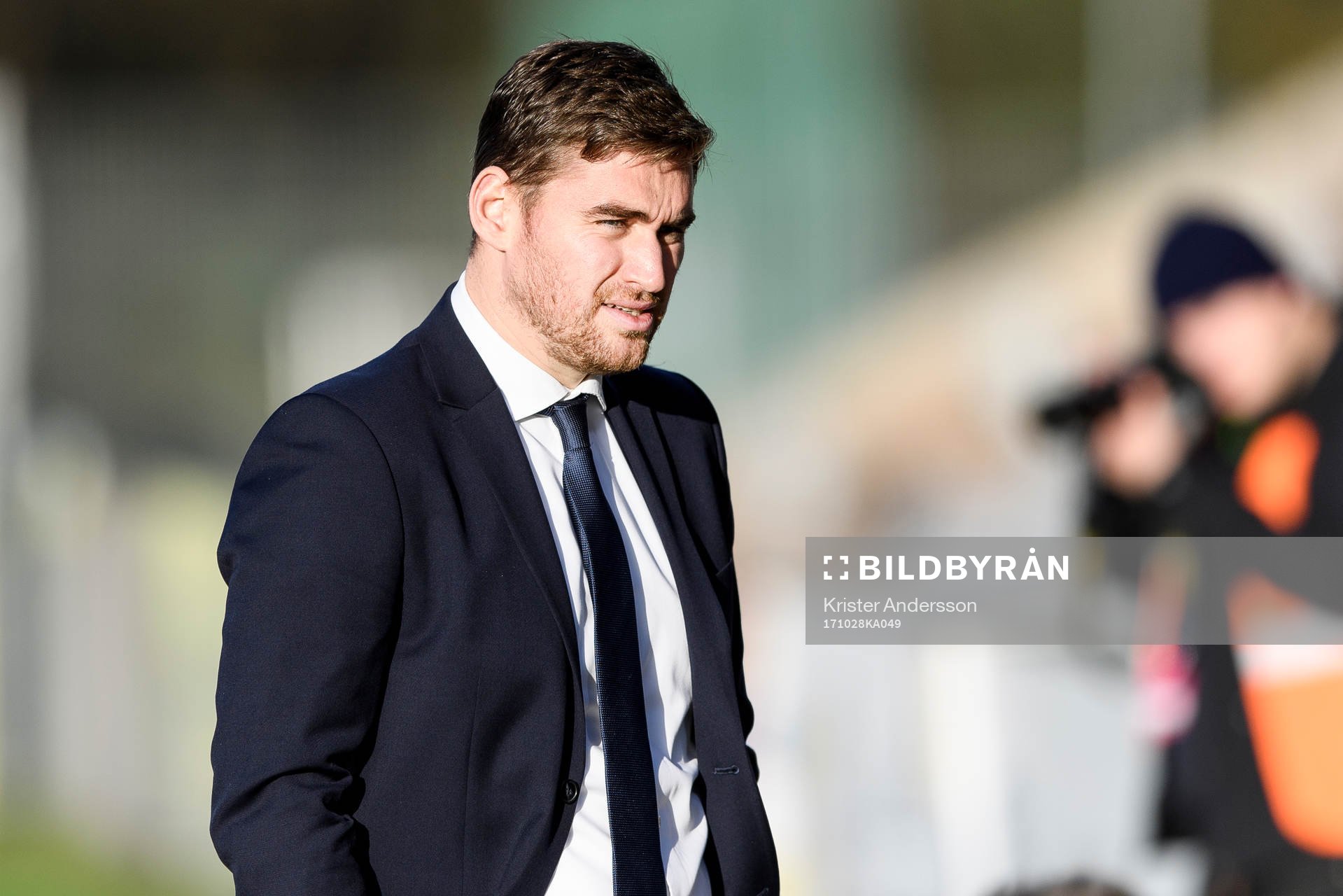 AFC Eskilstunas tränare Michael Jolley under fotbollsmatchen i Allsvenskan mellan Halmstad och AFC Eskilstuna den 28 oktober 2017 i Halmstad.