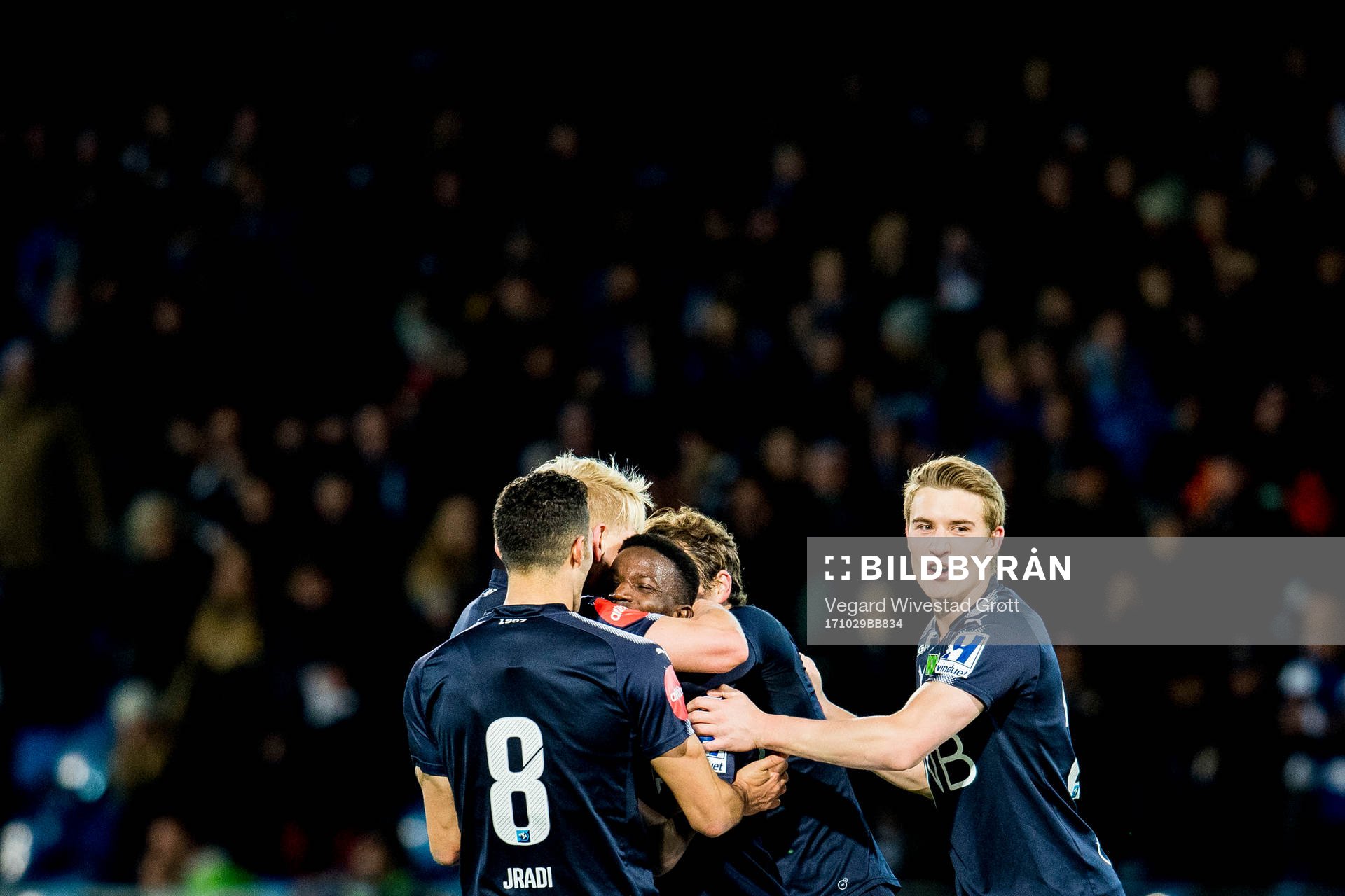 Francisco Junior of Strømsgodset celebrates with teammates after scoring 1-1 during the Eliteserien match between Strømsgodset and Sogndal on October 29, 2017 in Drammen.