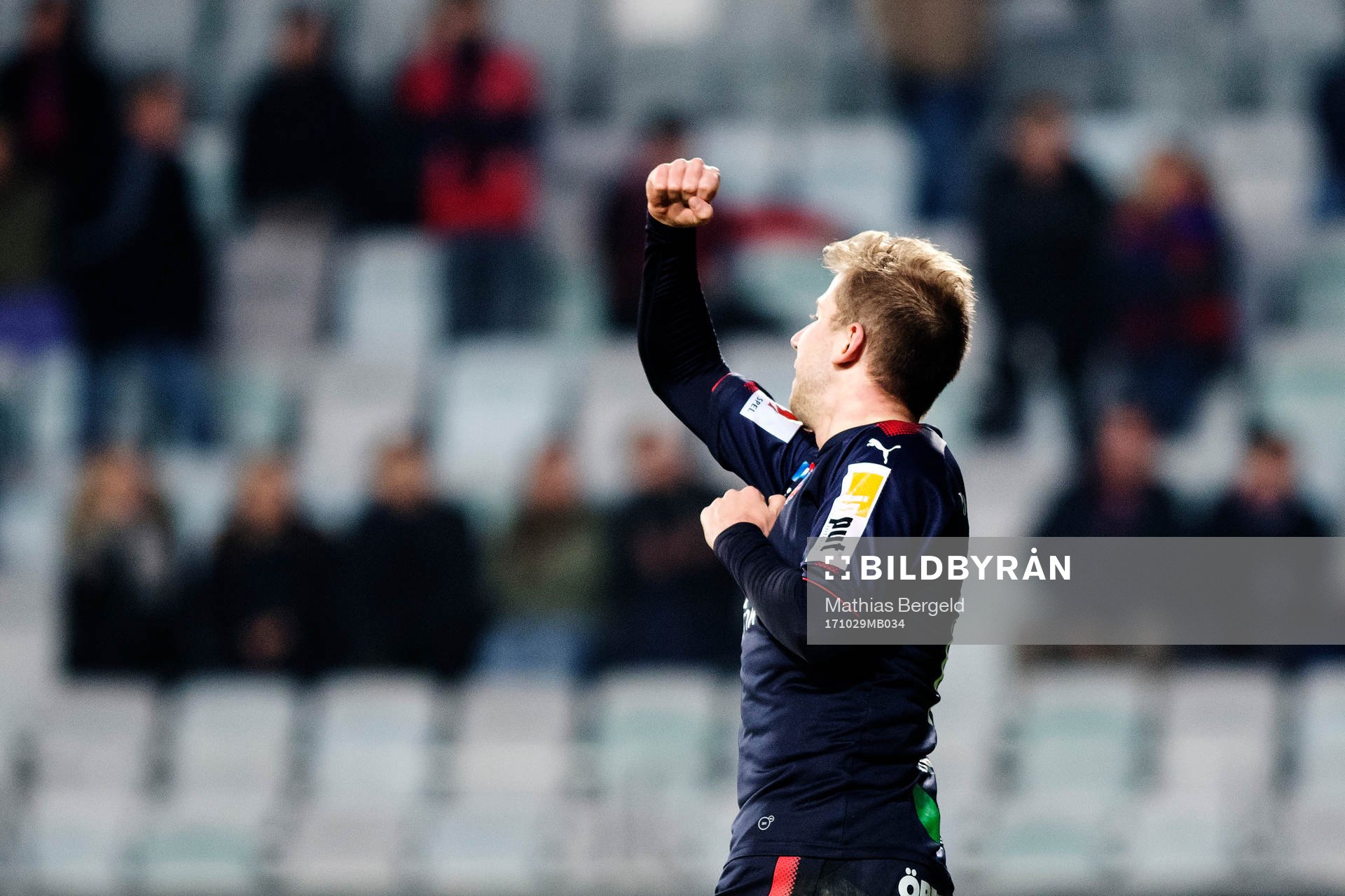 Helsingborgs Darijan Bojanic jublar efter att han gjort 0-3-målet under fotbollsmatchen i Superettan mellan Örgryte och Helsingborg den 29 oktober 2017 i Göteborg.