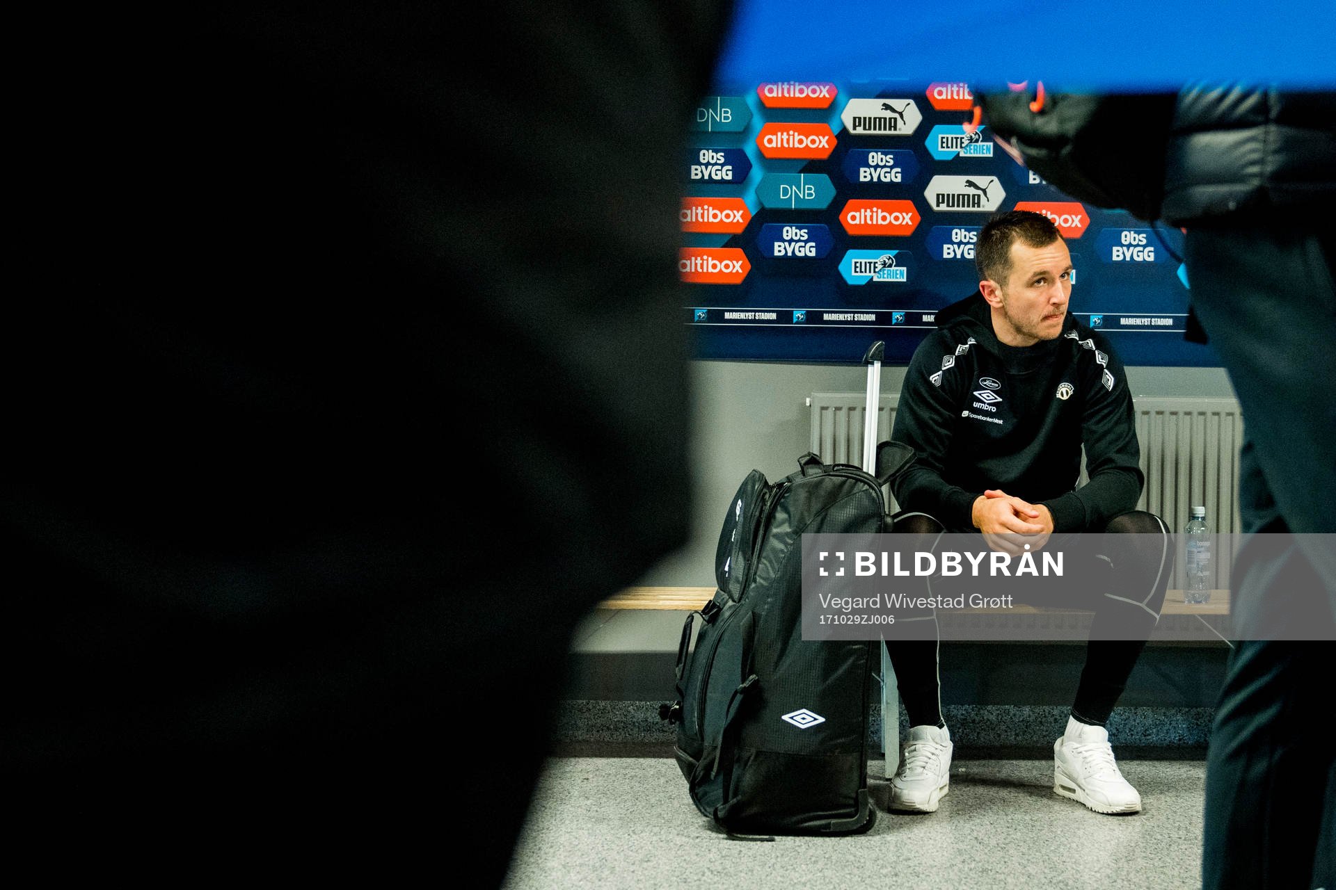 Even Hovland of Sogndal in the mixed zone after the Eliteserien match between Strømsgodset and Sogndal on October 29, 2017 in Drammen.