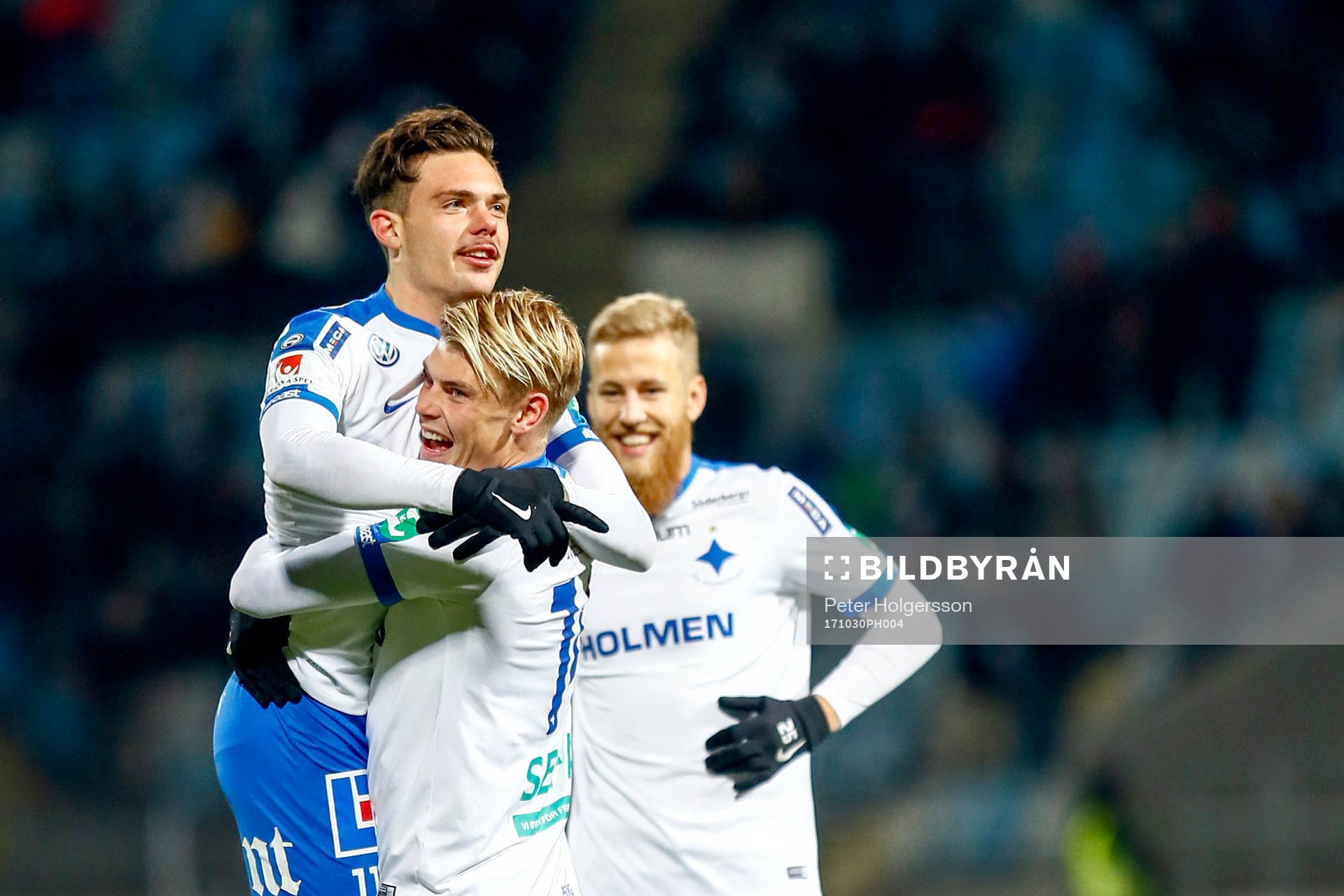 Norrköpings David Moberg Karlsson jublar efter 1-0 under fotbollsmatchen i Allsvenskan mellan Norrköping och Örebro den 30 oktober 2017 i Norrköping.