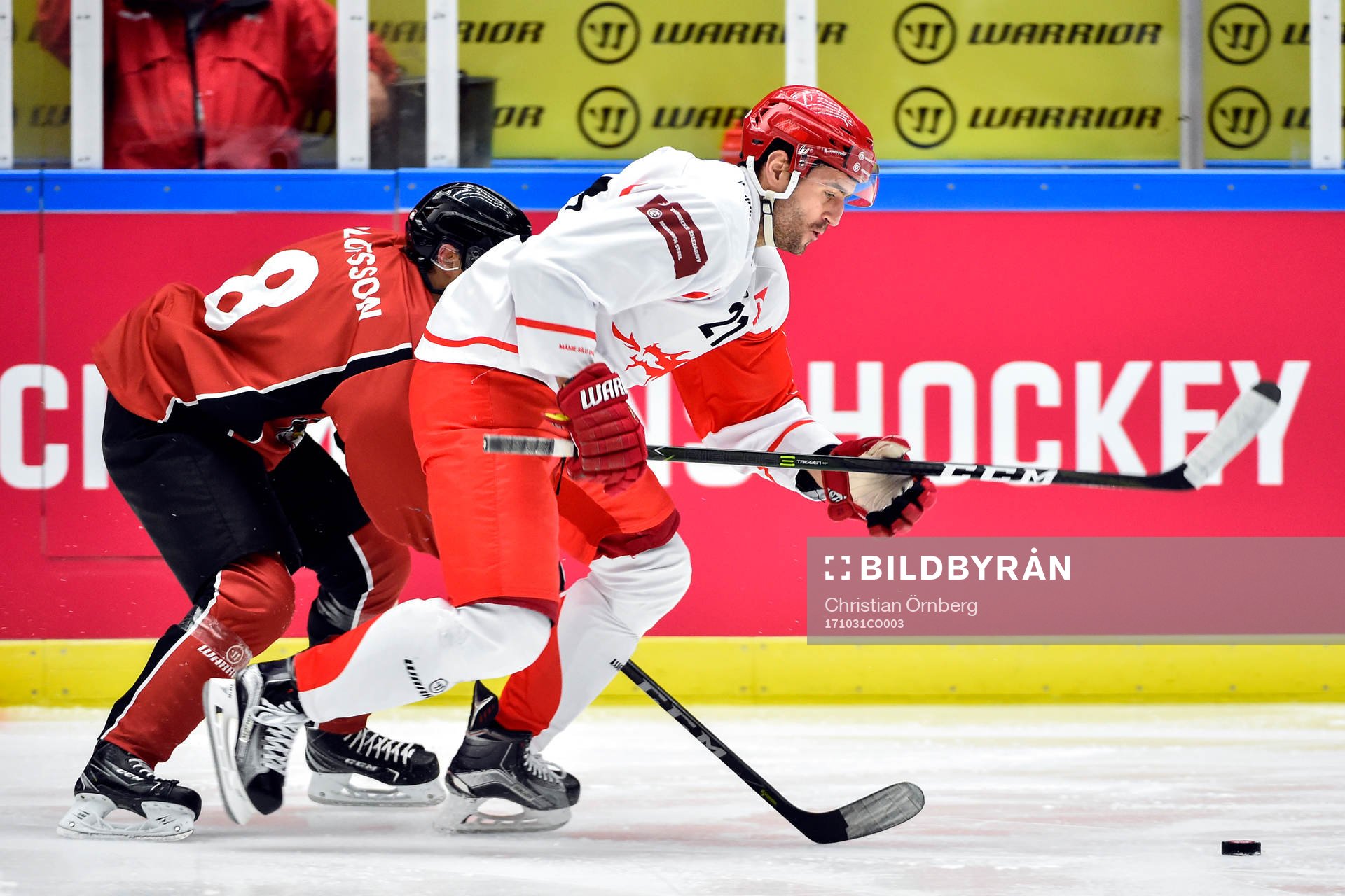 Johan Olofsson of Malmö Redhawks and Tomas Linhart of