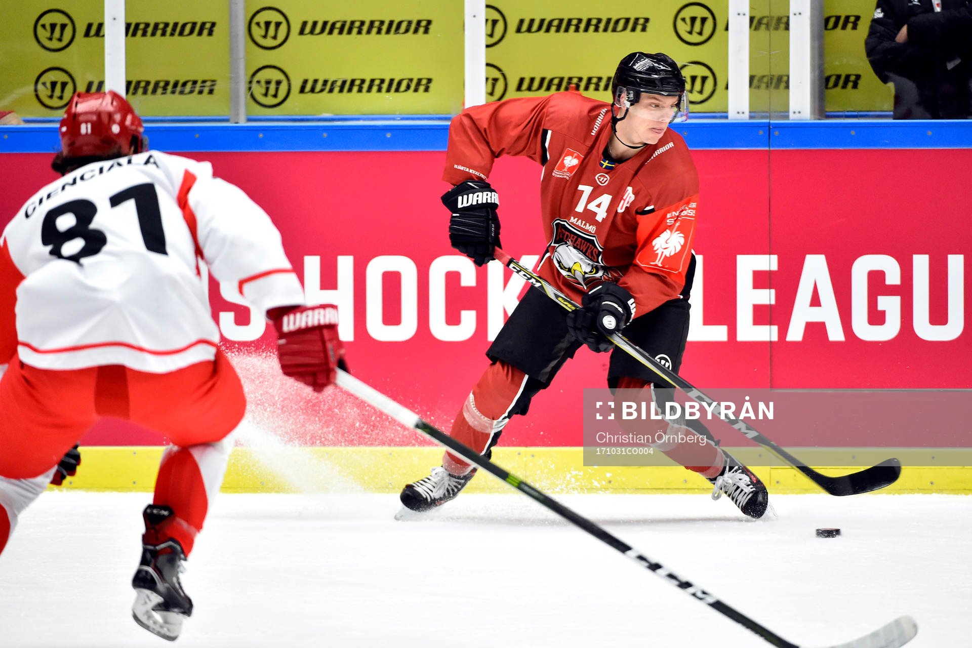 David Cienciala of Ocelari Trinec and Carl-Johan Lerby of