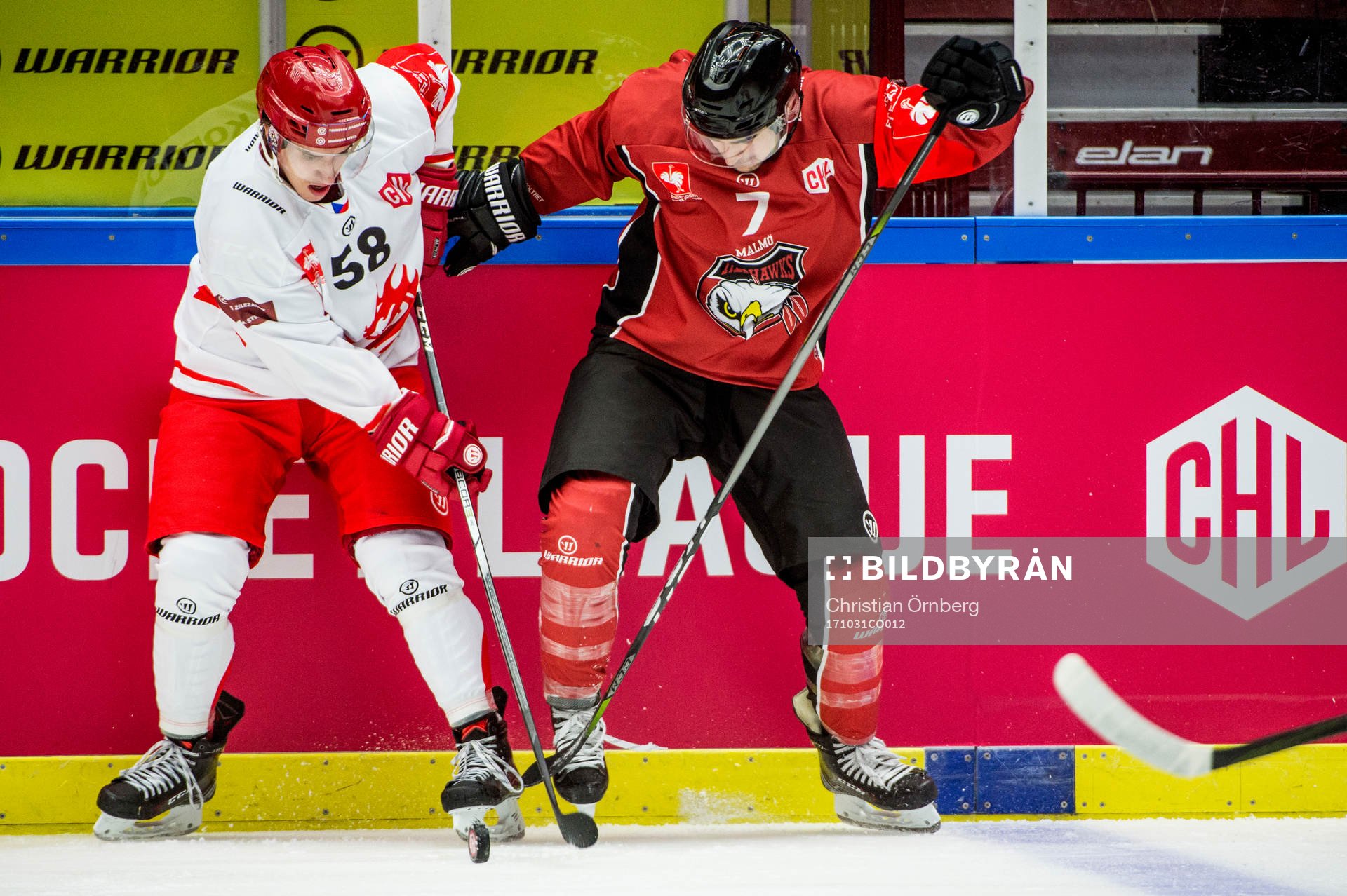 David Kofron of Ocelari Trinec and Nils Andersson of Malmö