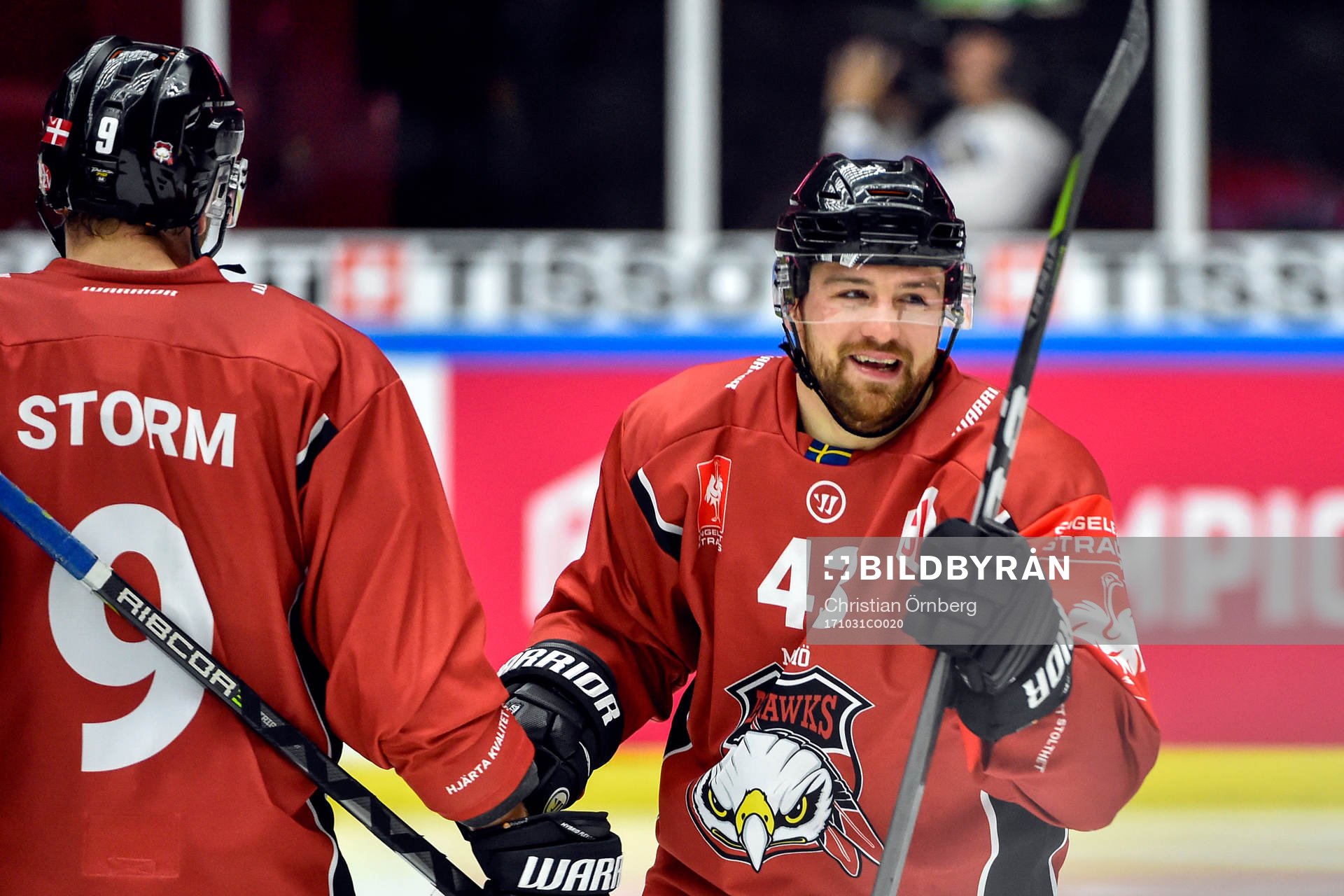 Nichlas Hardt of Malmö Redhawks celebrates with his