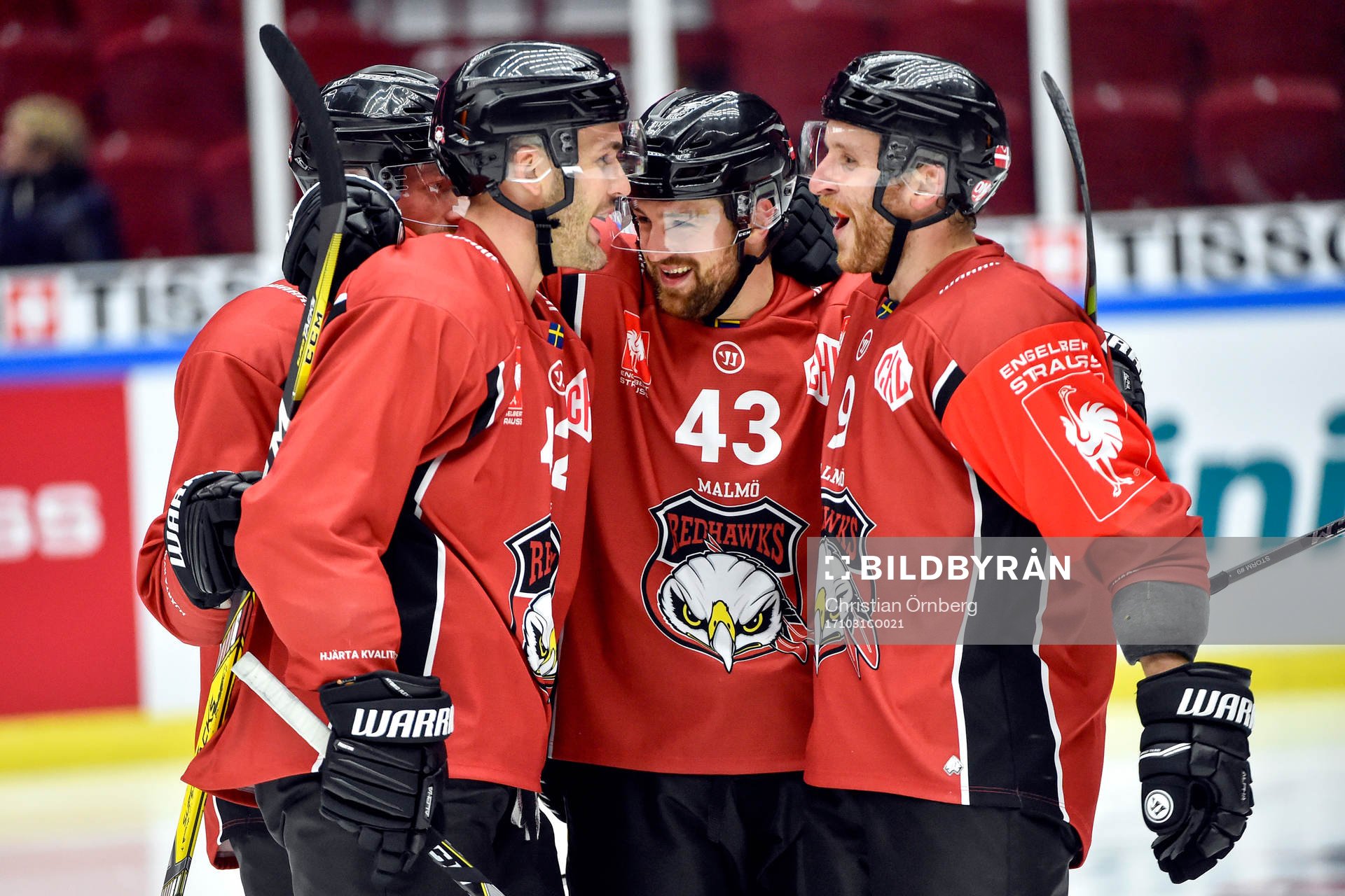 Nichlas Hardt of Malmö Redhawks celebrates with his