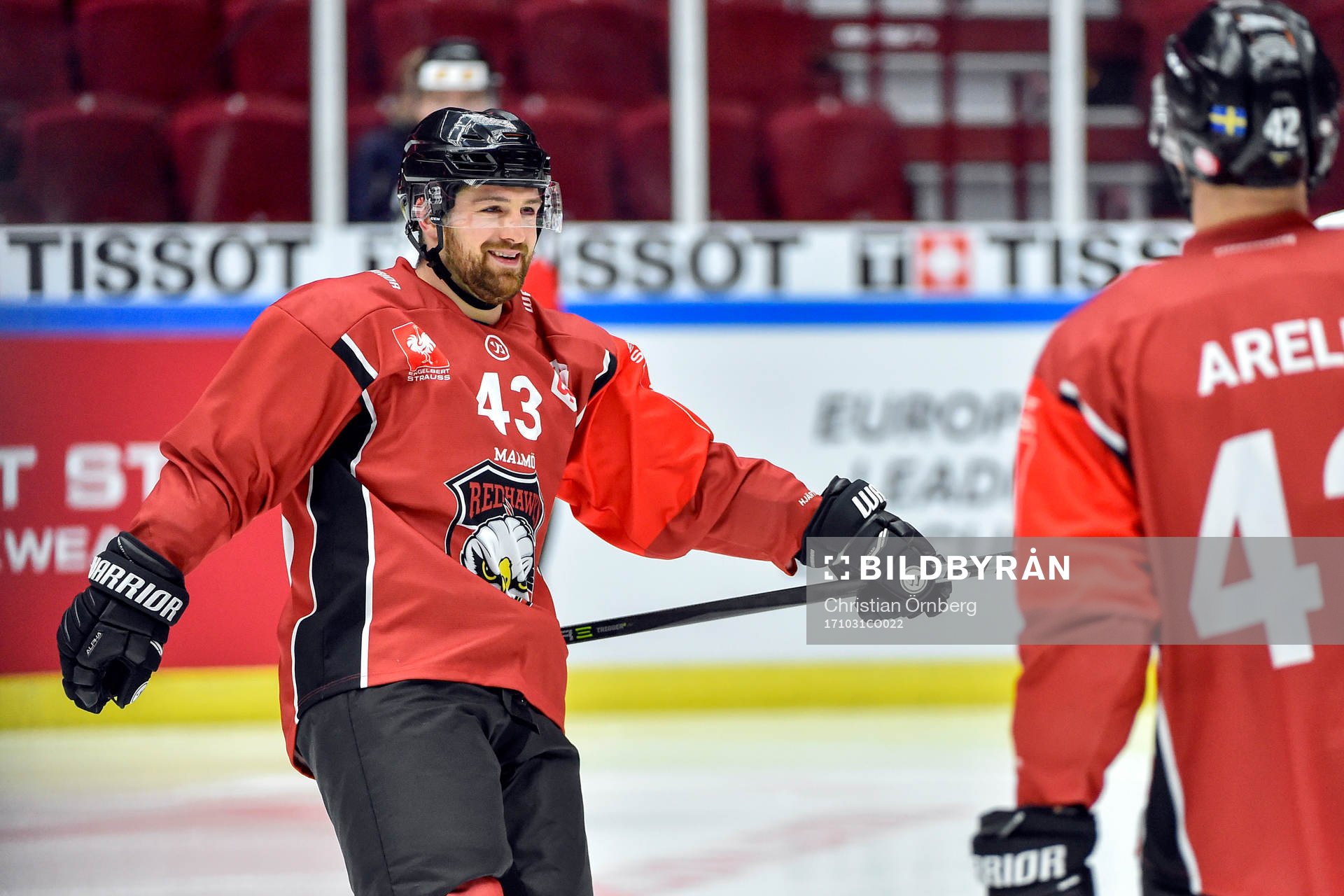 Nichlas Hardt of Malmö Redhawks celebrates with his