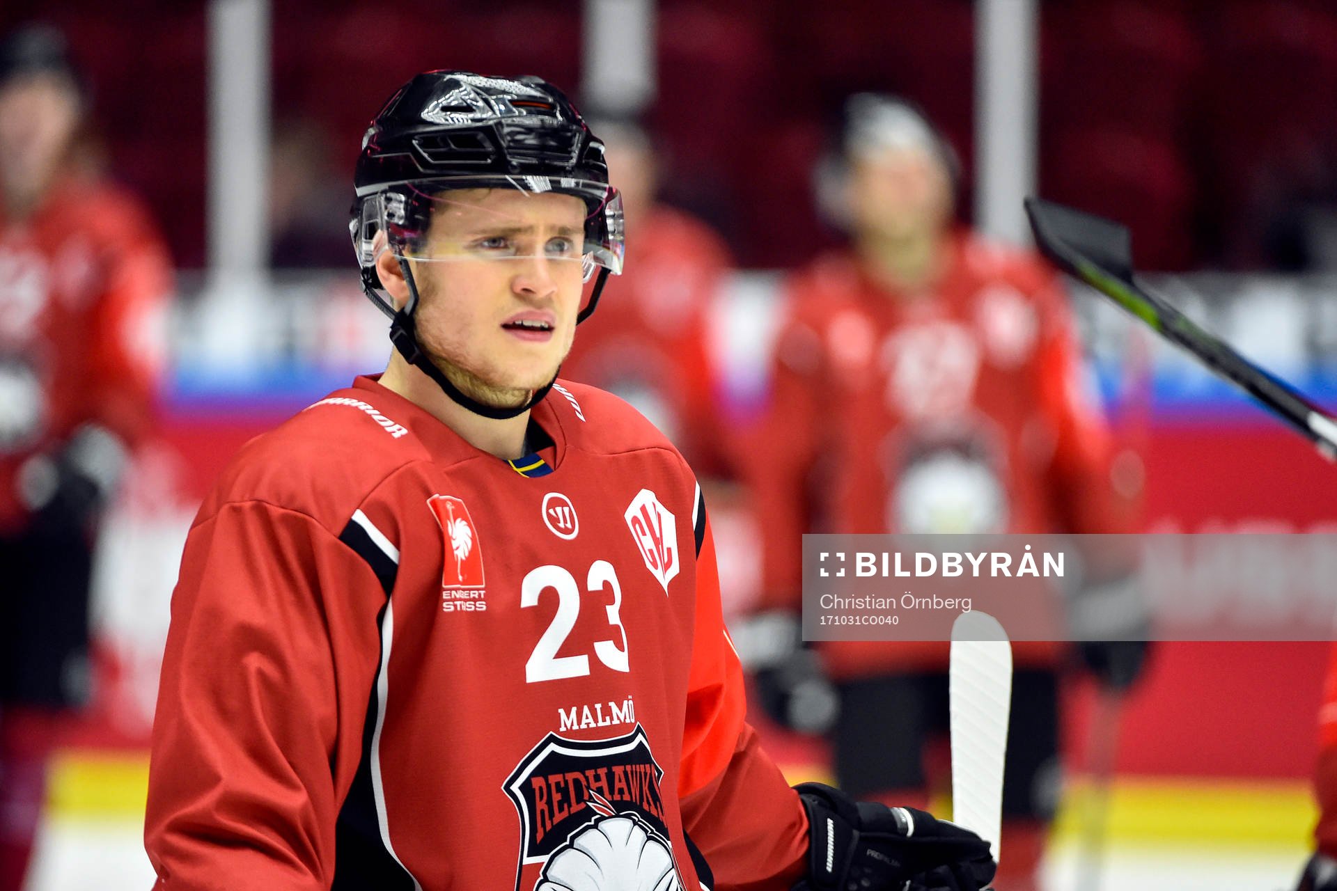 Christoffer Forsberg of Malmö Redhawks looks dejected
