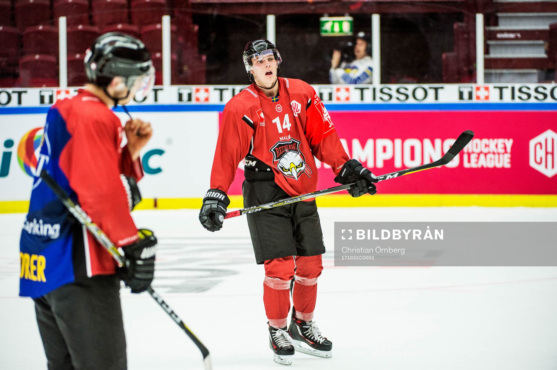 Carl-Johan Lerby of Malmö Redhawks looks dejected