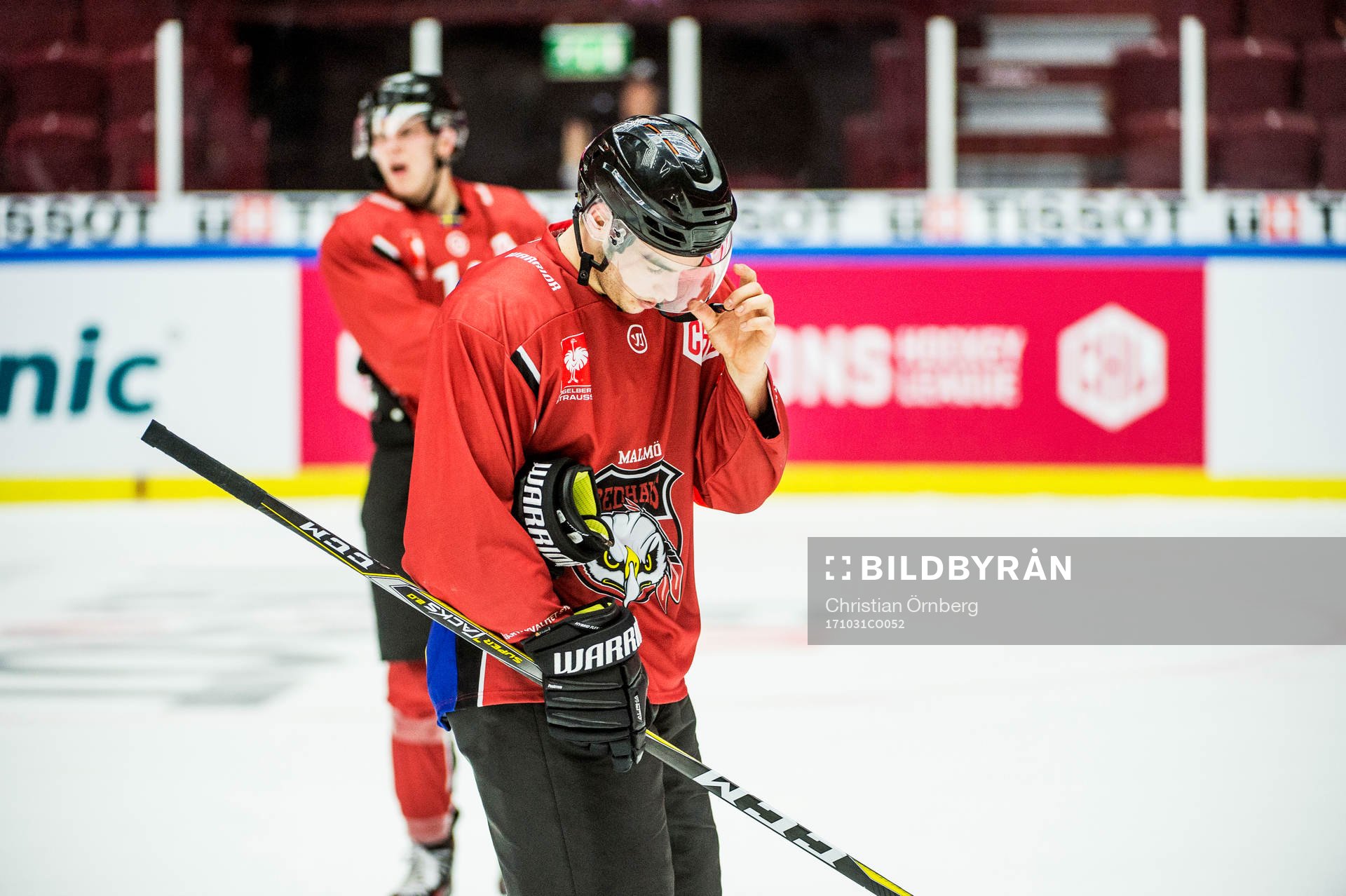 Lukas Haudum of Malmö Redhawks looks dejected
