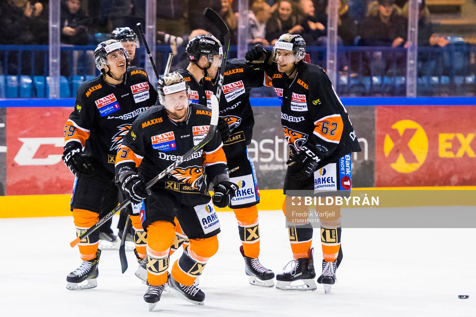 Oskar Nilsson of Frisk Asker celebrates with his teammates