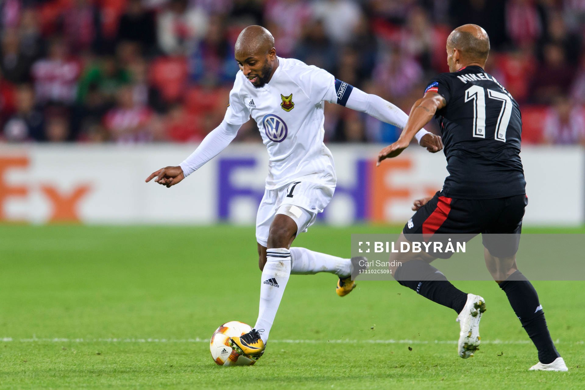 Östersunds Fouad Bachirou under fotbollsmatchen i Europa League mellan Athletic Bilbao och Östersund den 2 november 2017 i Bilbao.
