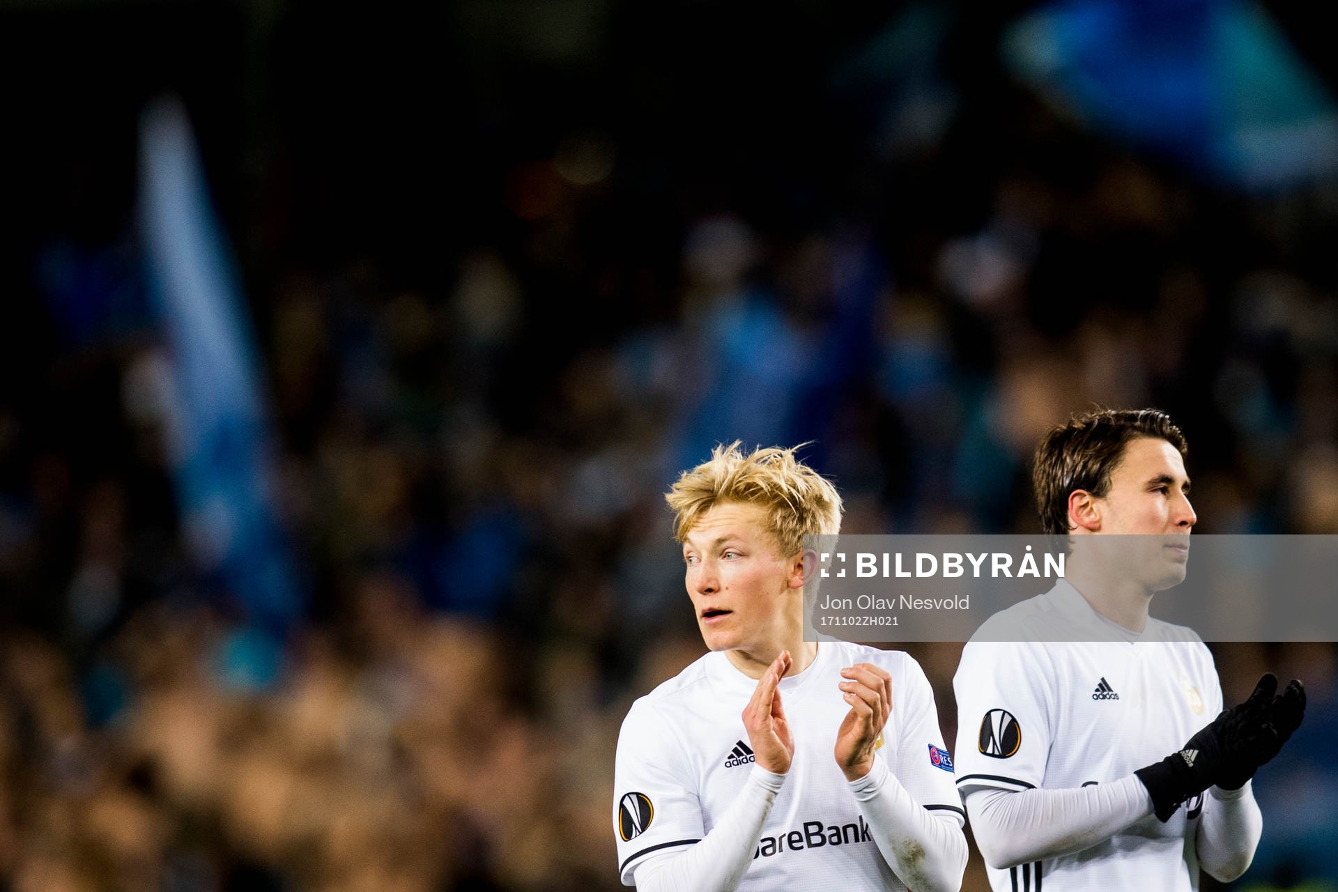Birger Meling and Anders Trondsen of Rosenborg after the UEFA Europa League match between Rosenborg and FK Zenit St. Petersburg on November 2, 2017 in Trondheim.
