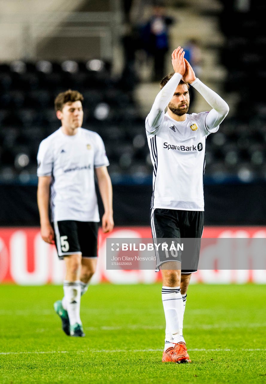 Jacob Rasmussen and Jørgen Skjelvik of Rosenborg after the UEFA Europa League match between Rosenborg and FK Zenit St. Petersburg on November 2, 2017 in Trondheim.