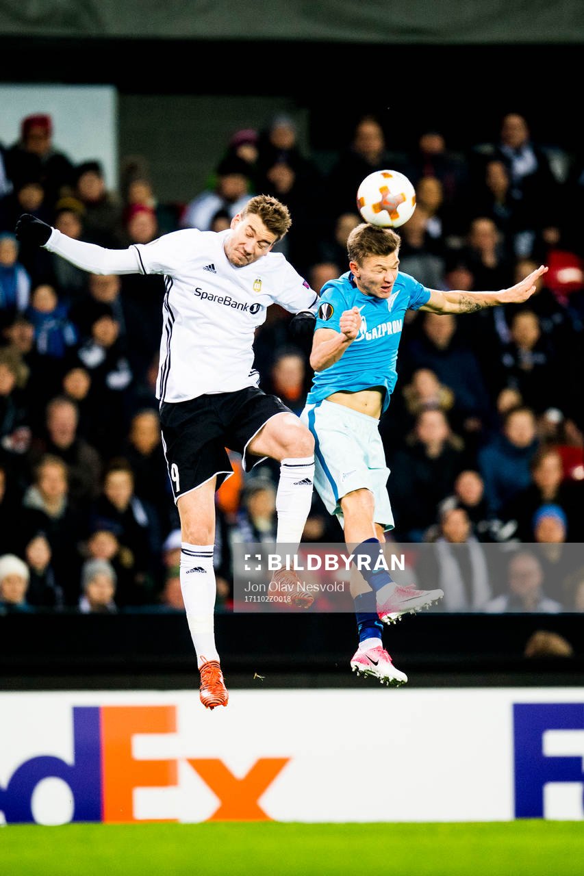 Nicklas Bendtner of Rosenborg and Oleg Shatov of Zenit