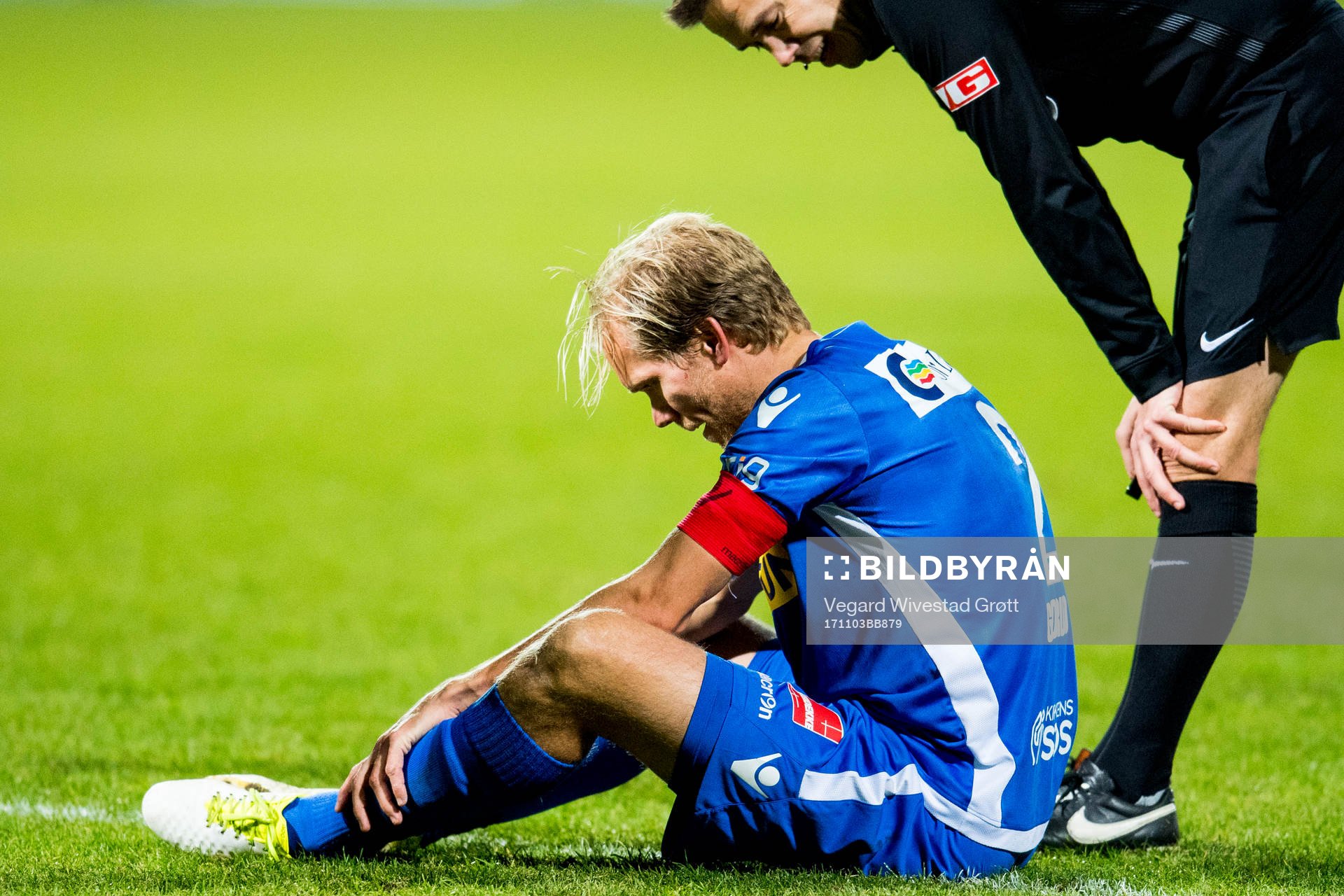 Lars Grorud of Sandefjord with an injury