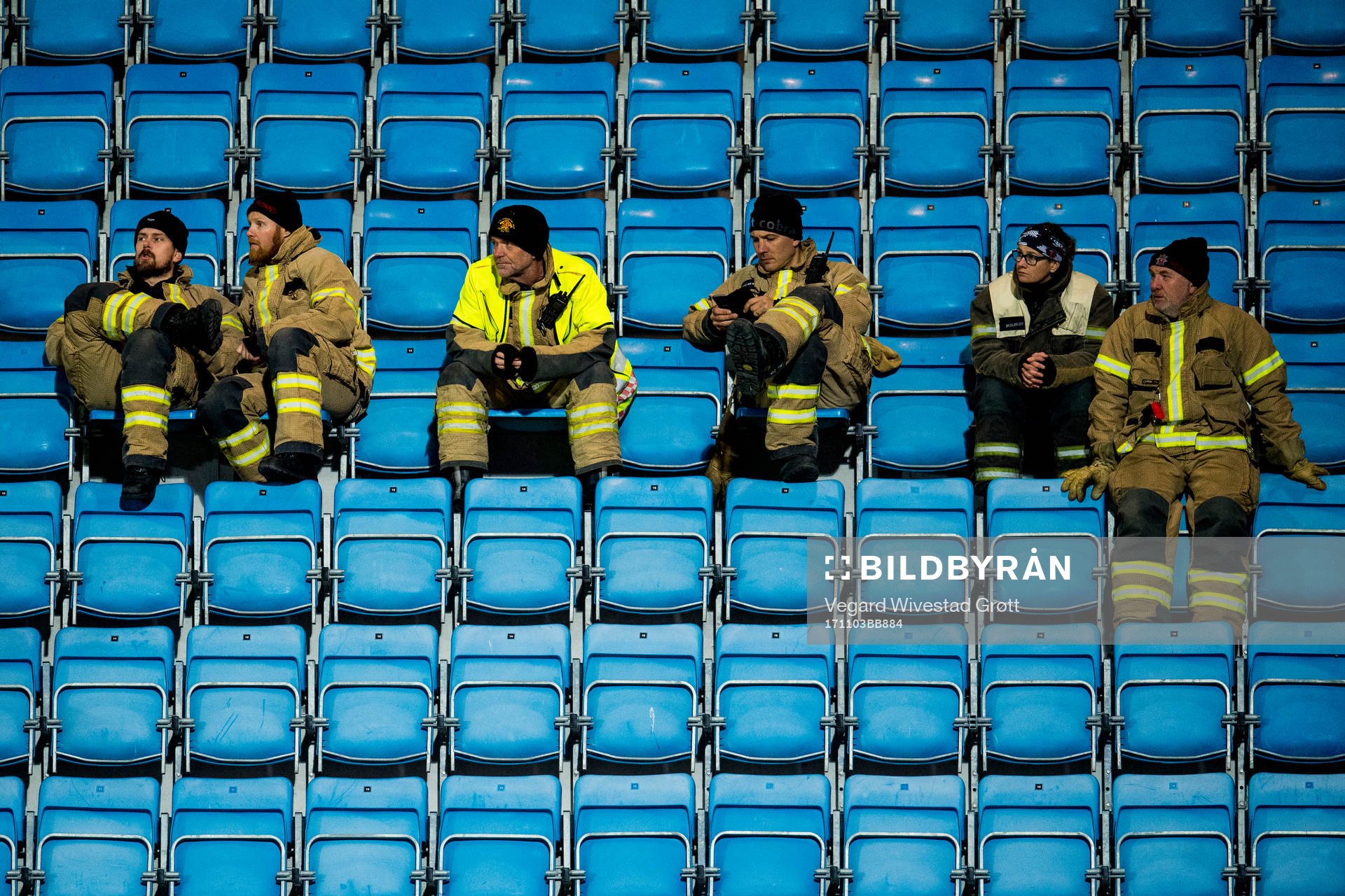 Firefighters in the stands
