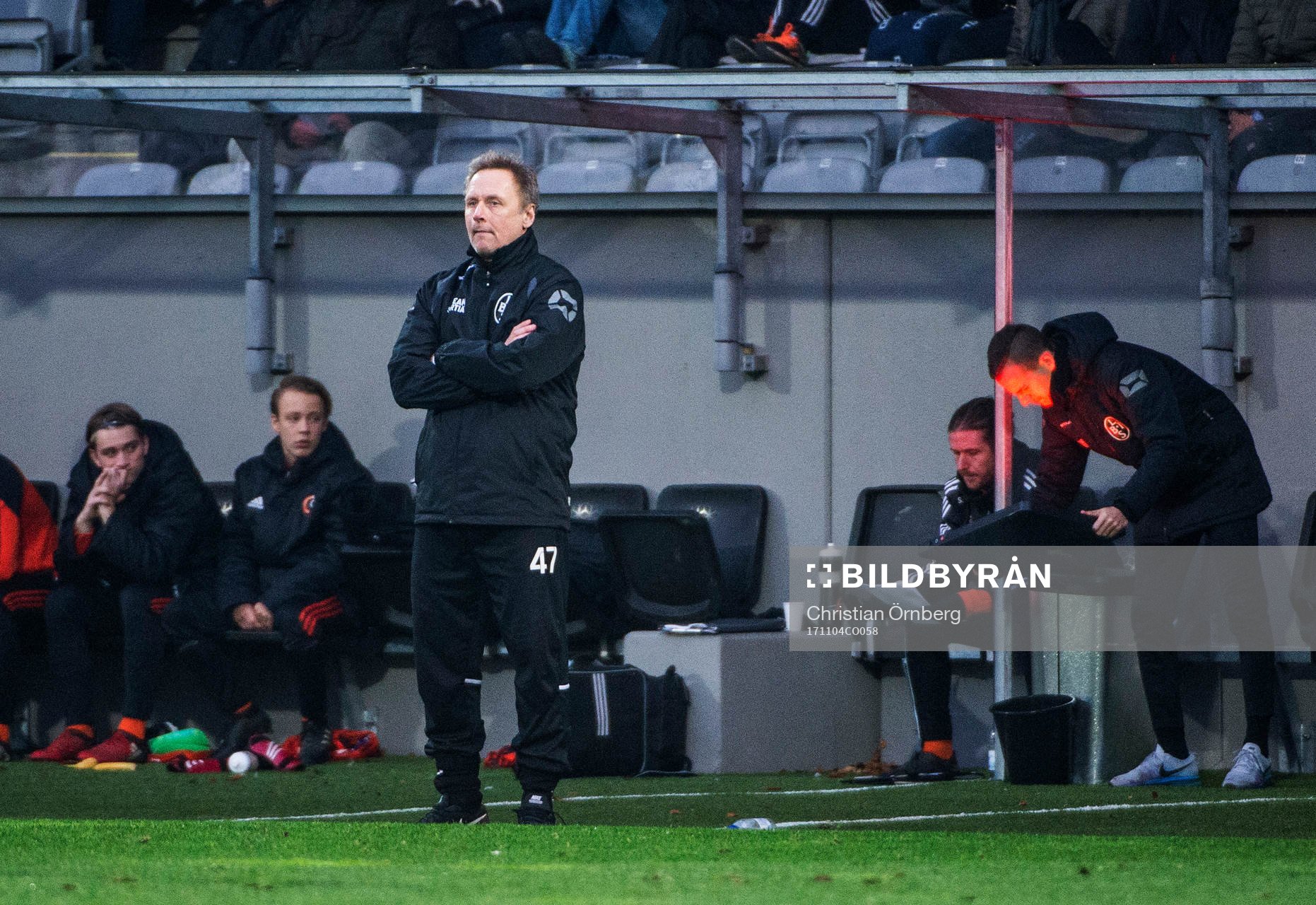 Landskronas Mats Andersson under fotbollsmatchen i Division 1 Södra mellan Landskrona och Karlskrona den 4 november 2017 i Landskrona.