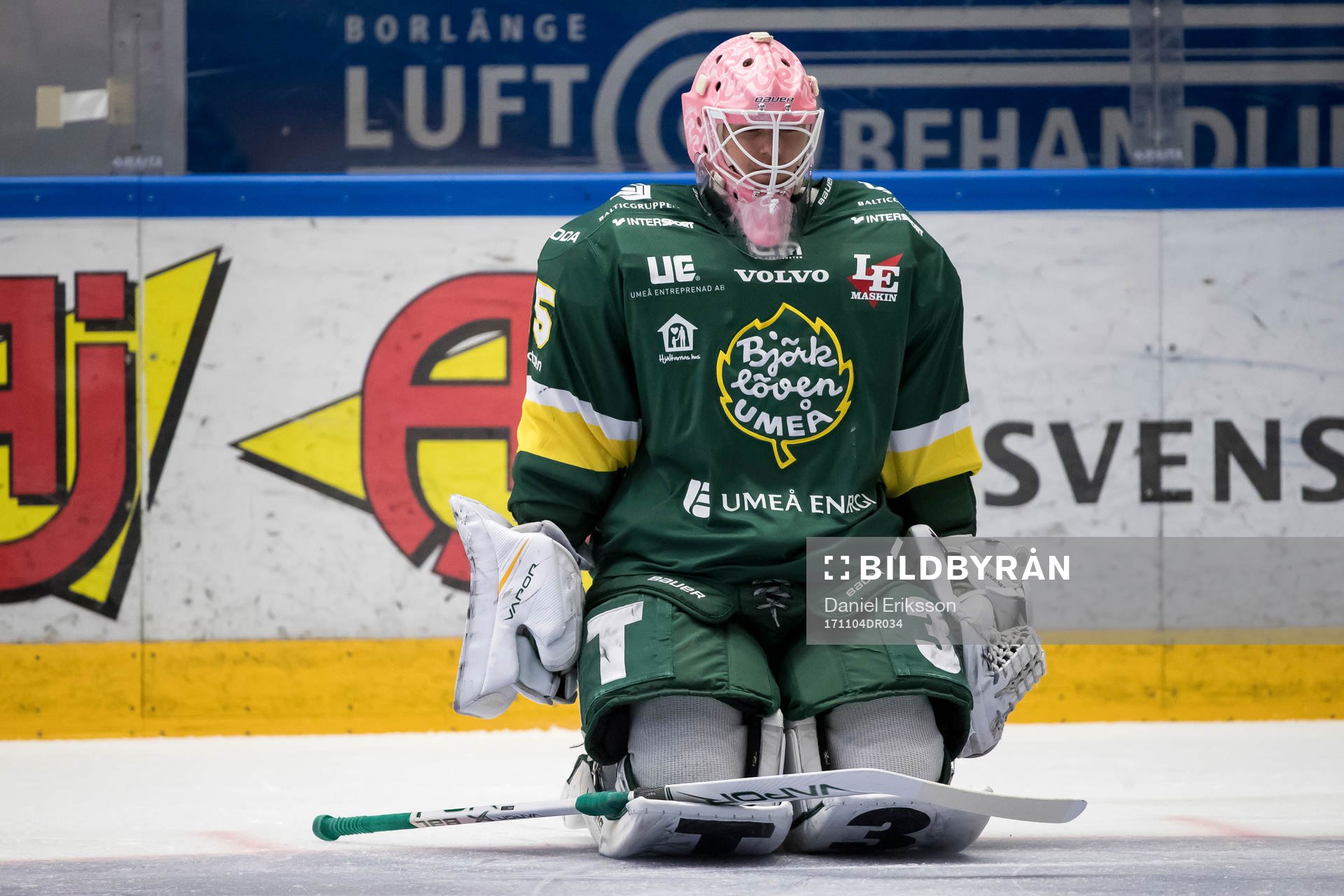 Björklövens målvakt Adam Werner  i ishockeymatchen i