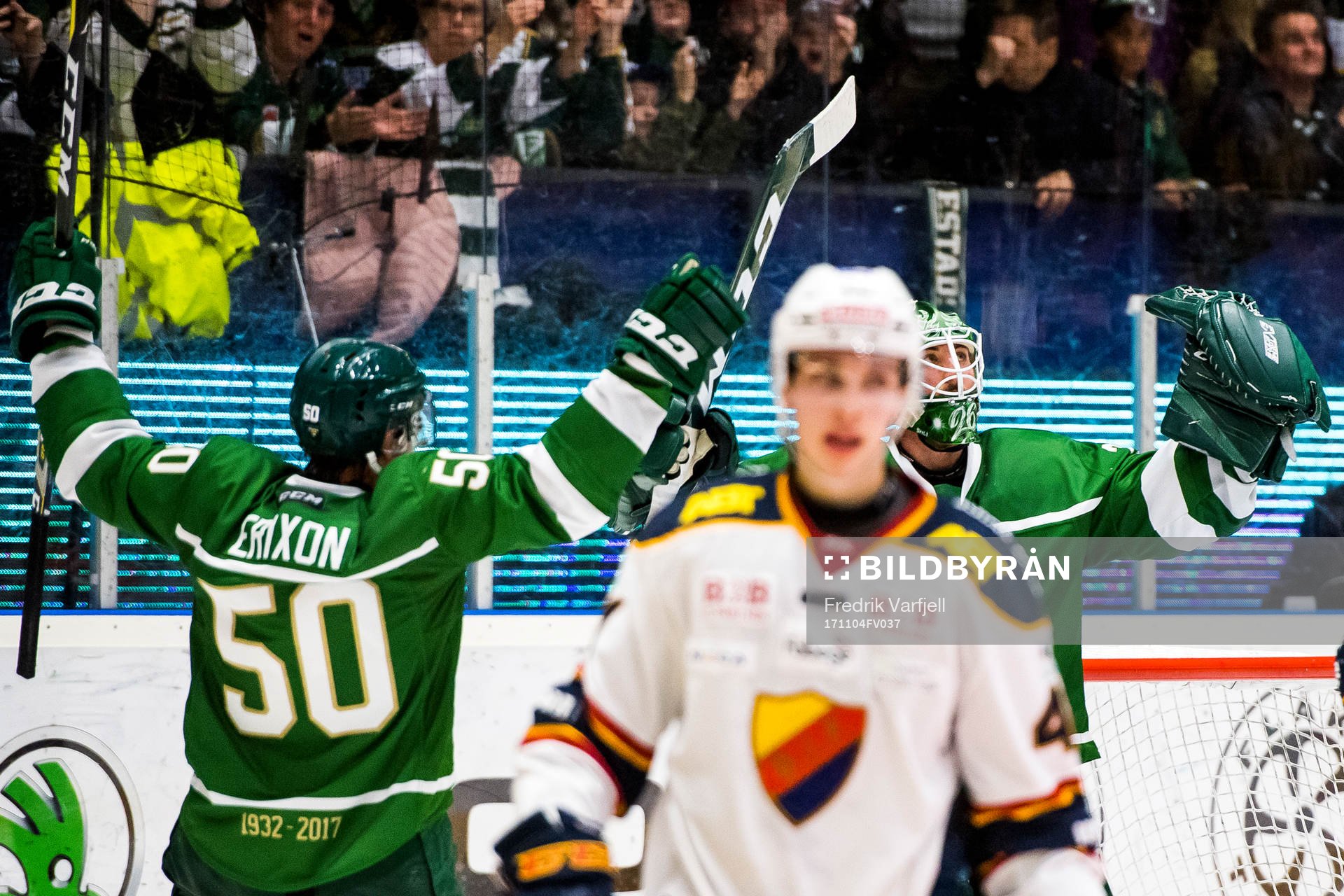 Färjestads Sebastian Erixon and målvakt Stefan Steen