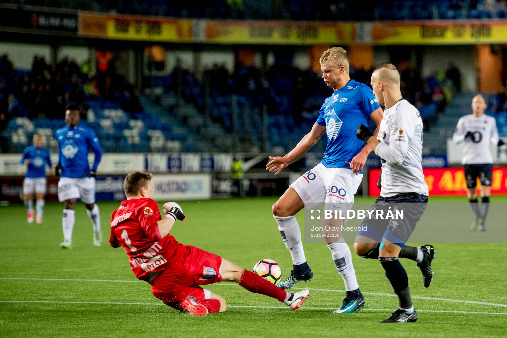 Goalkeeper Sean McDermott of Kristiansund and Erling Braut