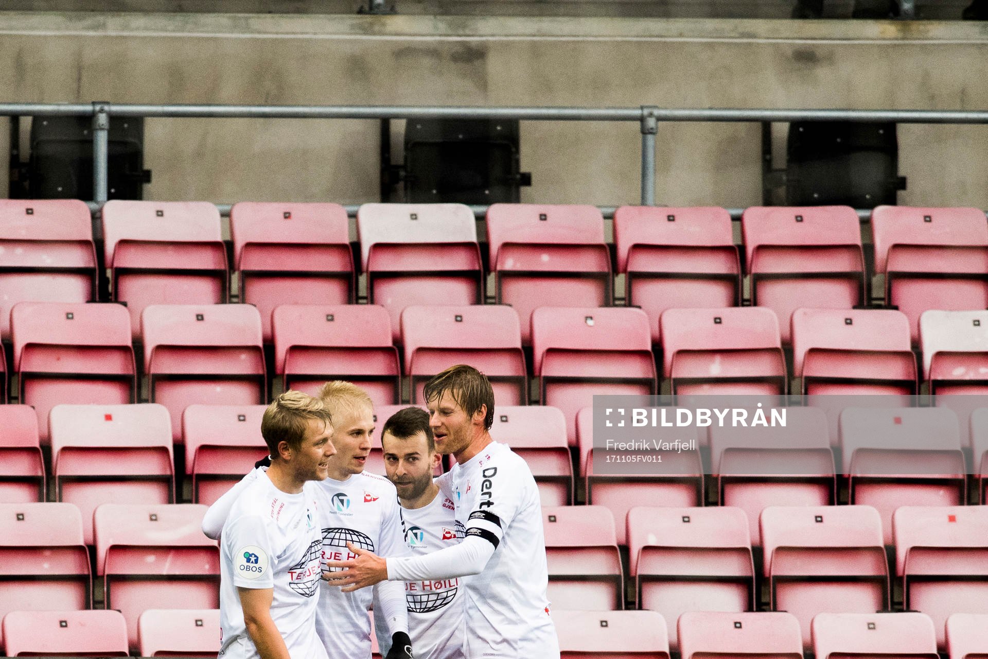 Joona Veteli of Fredrikstad celebrates with his teammates