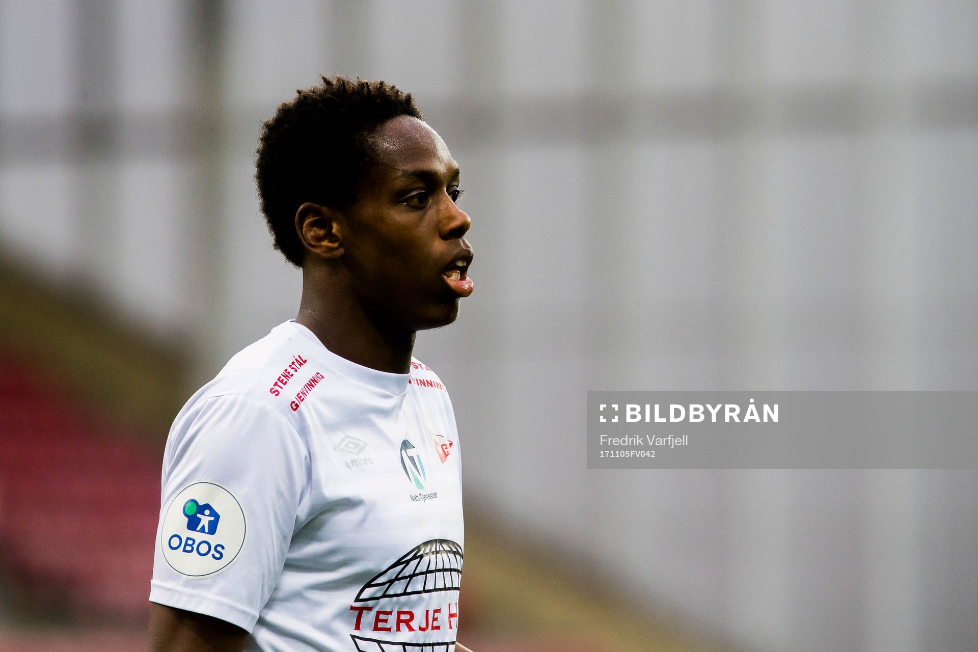 Akinsola Akinyemi of Fredrikstad during the OBOS-ligaen match between Fredrikstad and Sandnes Ulf on November 5, 2017 in Fredrikstad