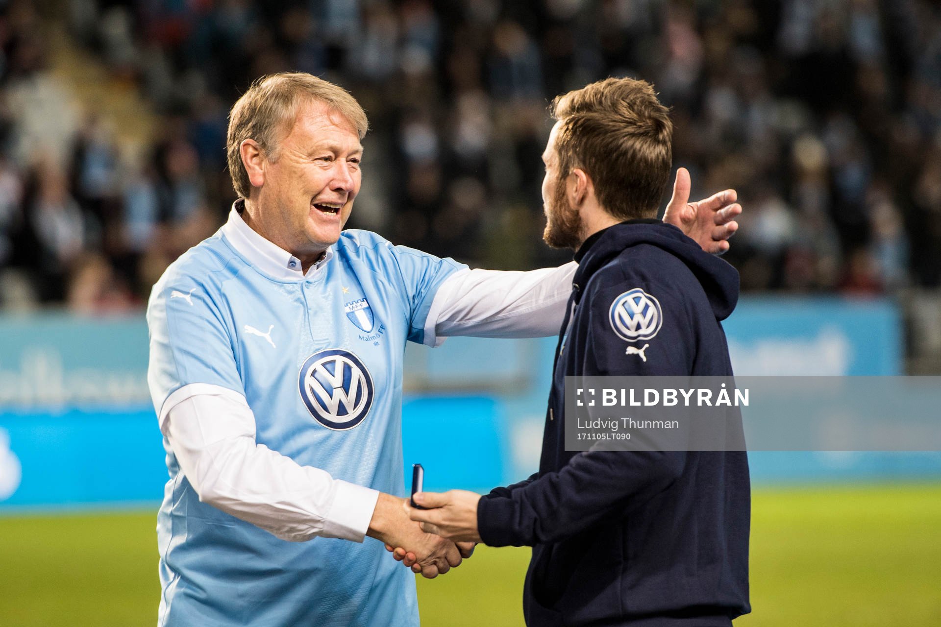 Åge Hareide tränare från 2014 gratulerar Malmö FFs