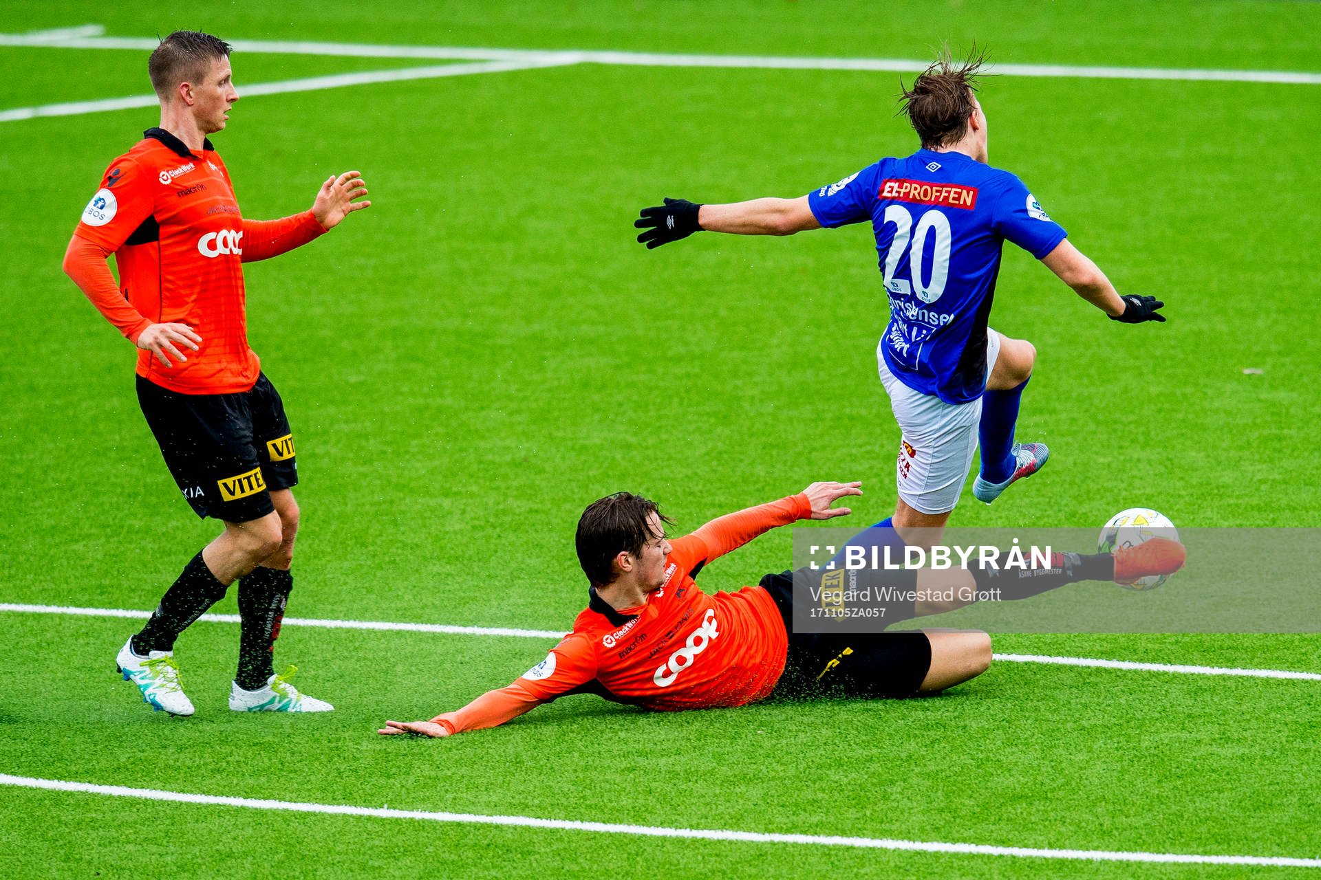 Tobias Christensen of Start is brought down for a penalty