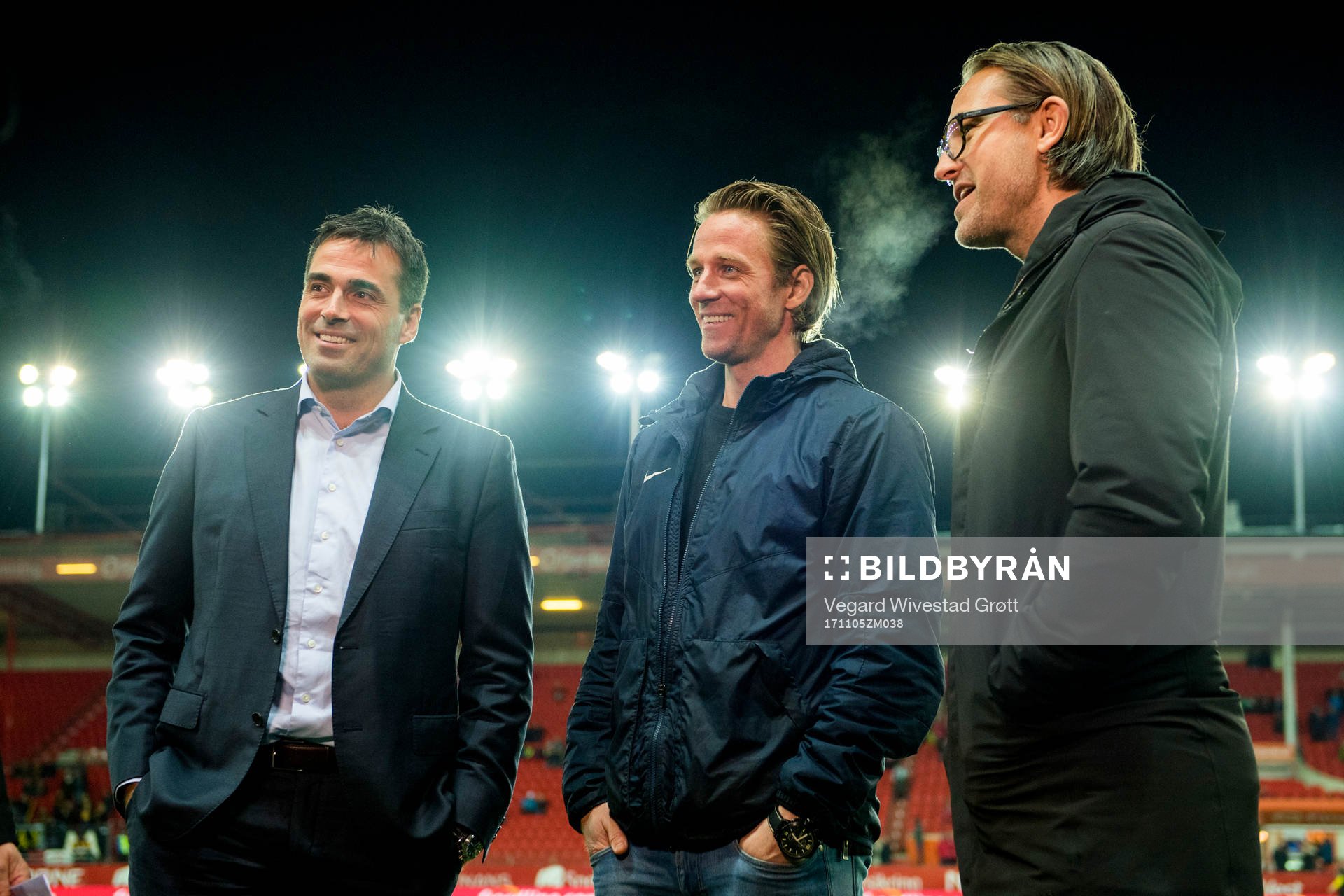 Martin Andresen, Jan Gunnar Solli and Thorstein Helstad ahead of the Eliteserien match between Brann and Lillestrøm on November 5, 2017 in Bergen.