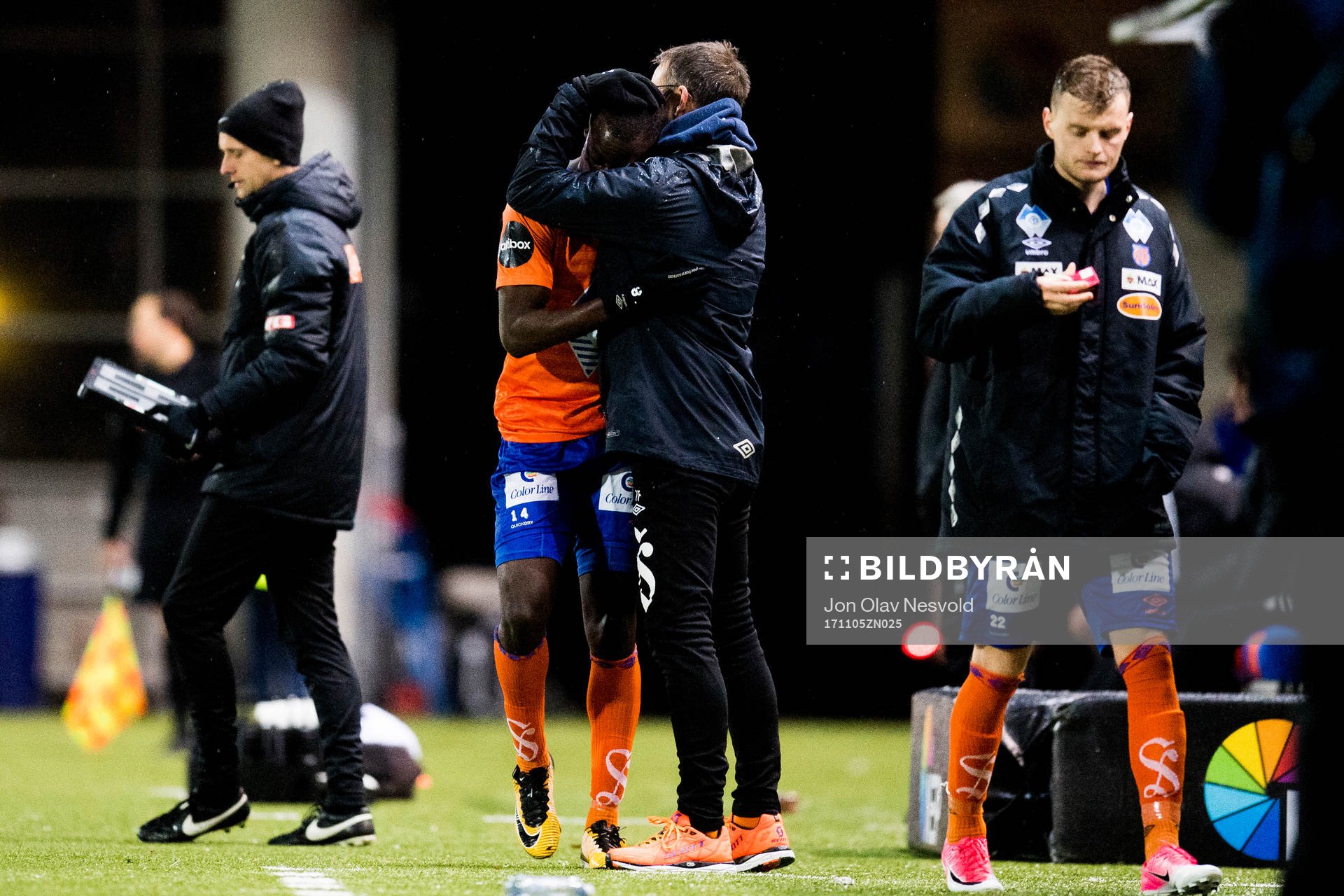Edwin Gyasi and Trond Fredriksen, head coach of Aalesund,