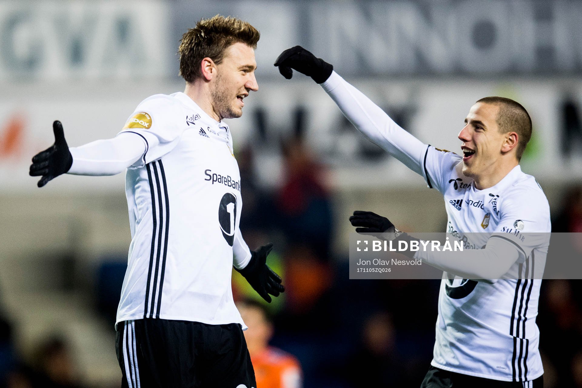 Nicklas Bendtner and Milan Jevtovic of Rosenborg celebrate