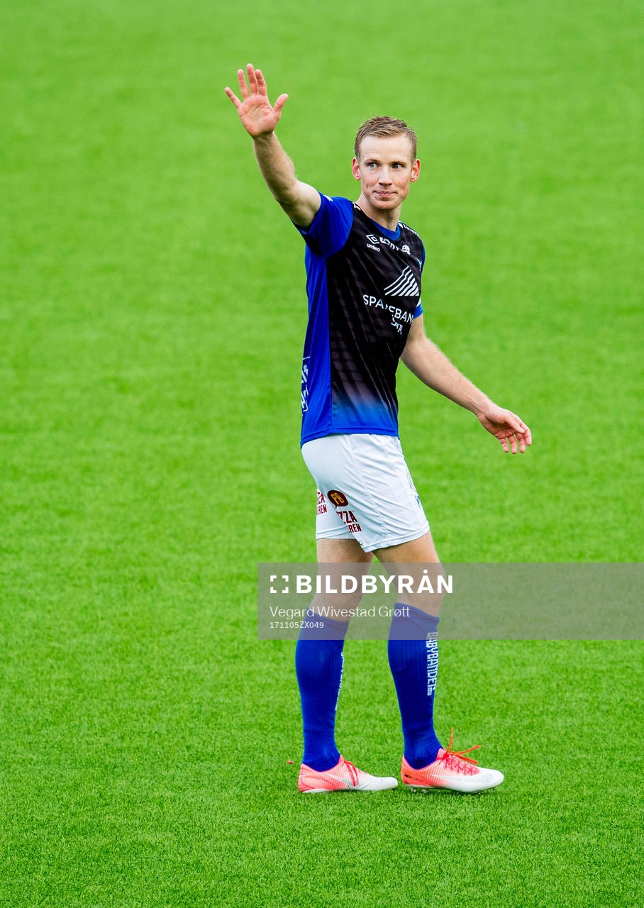 Simon Andreas Larsen of Start celebrates