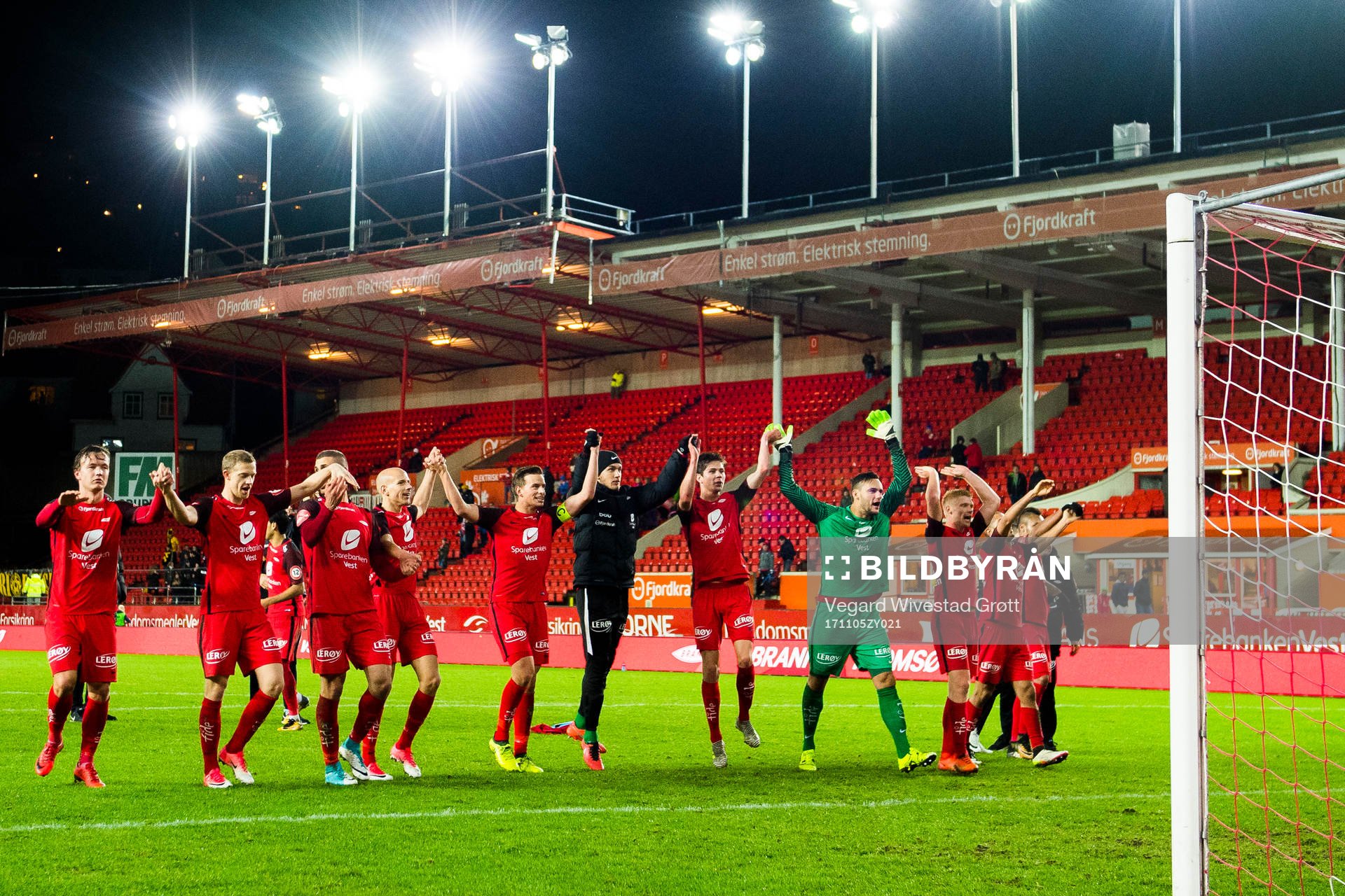 Players of Brann celebrates after the Eliteserien match between Brann and Lillestrøm on November 5, 2017 in Bergen.