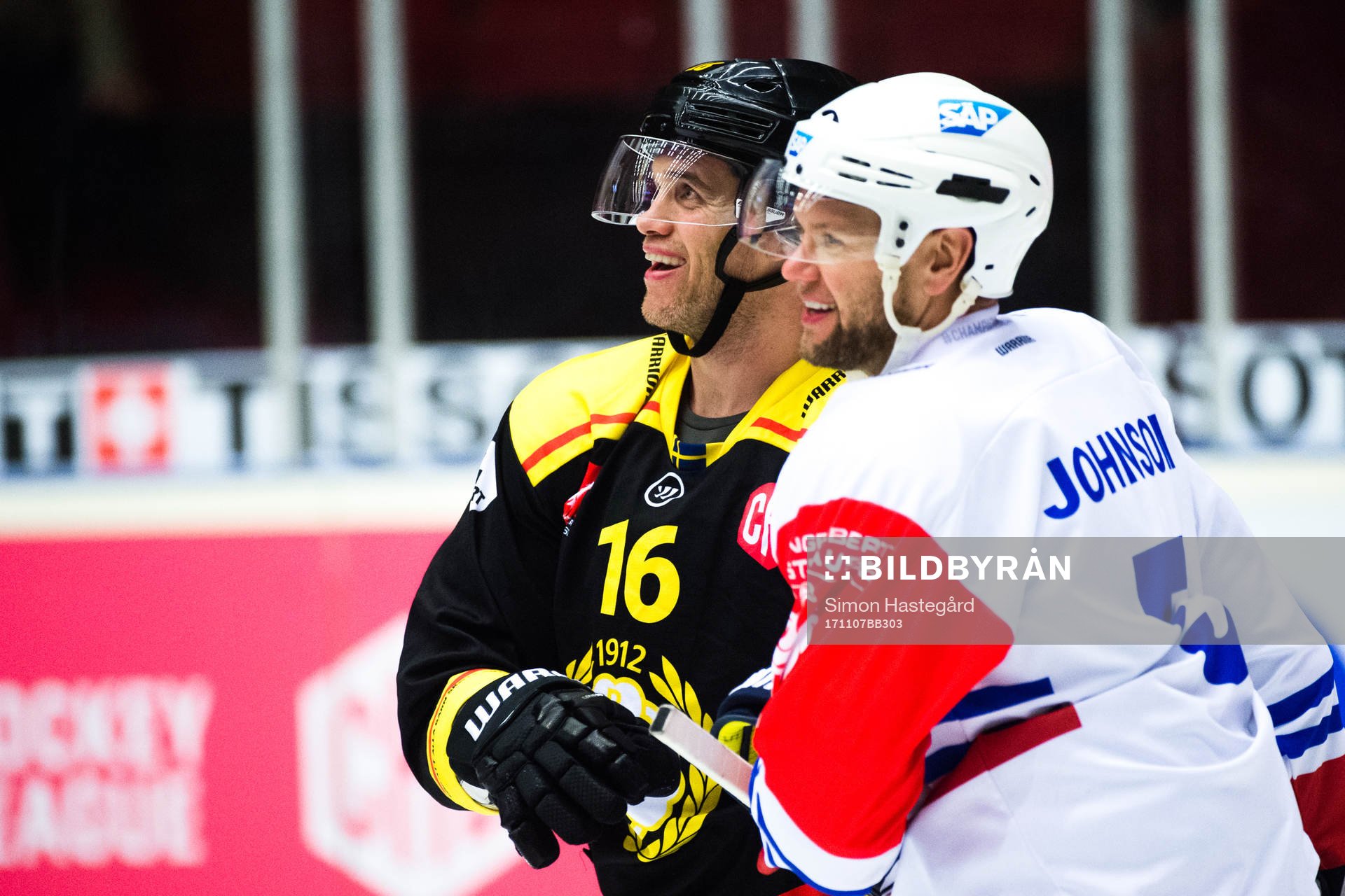 Daniel Paille of Brynäs and Aaron Johnson of Adler Mannheim