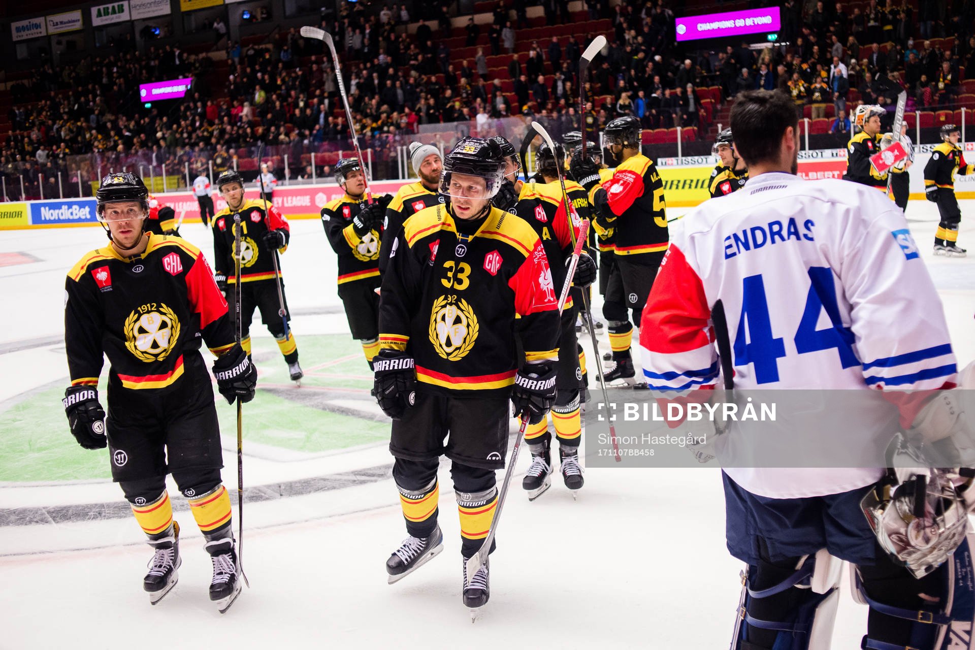Kevin Clark and Elias Fälth of Brynäs celebrates