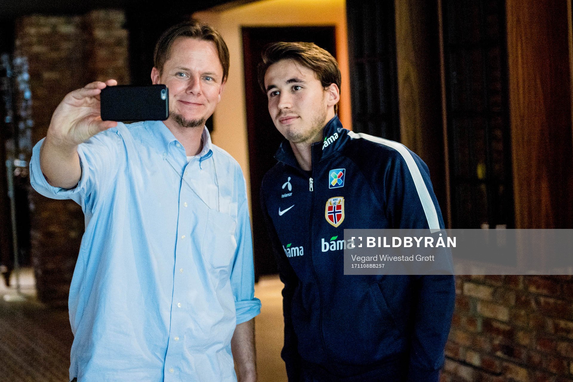 Anders Trondsen of Norway poses for a selfie with a fan