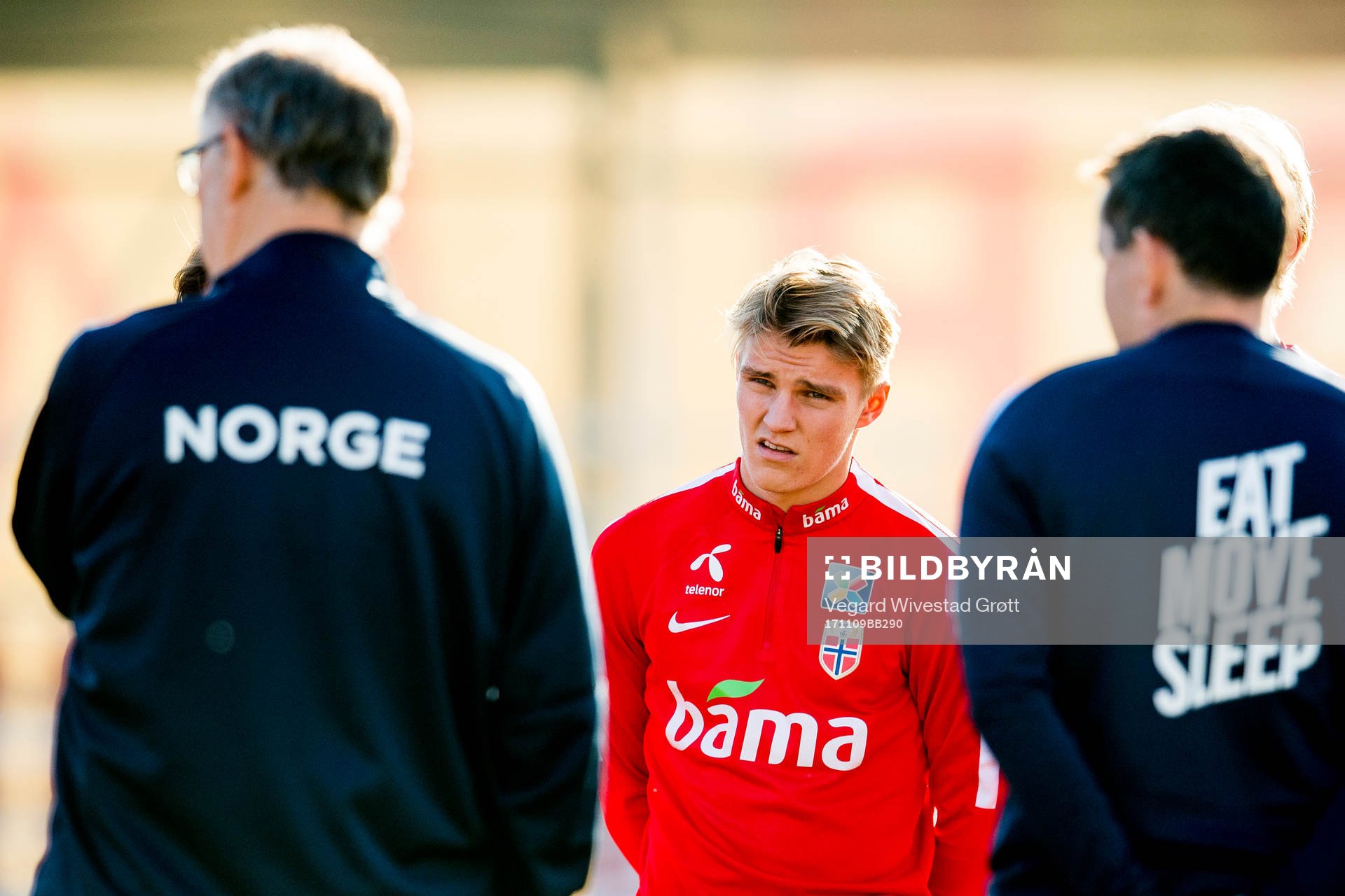 Martin Ødegaard of Norway looks toward Lars Lagerbäck,