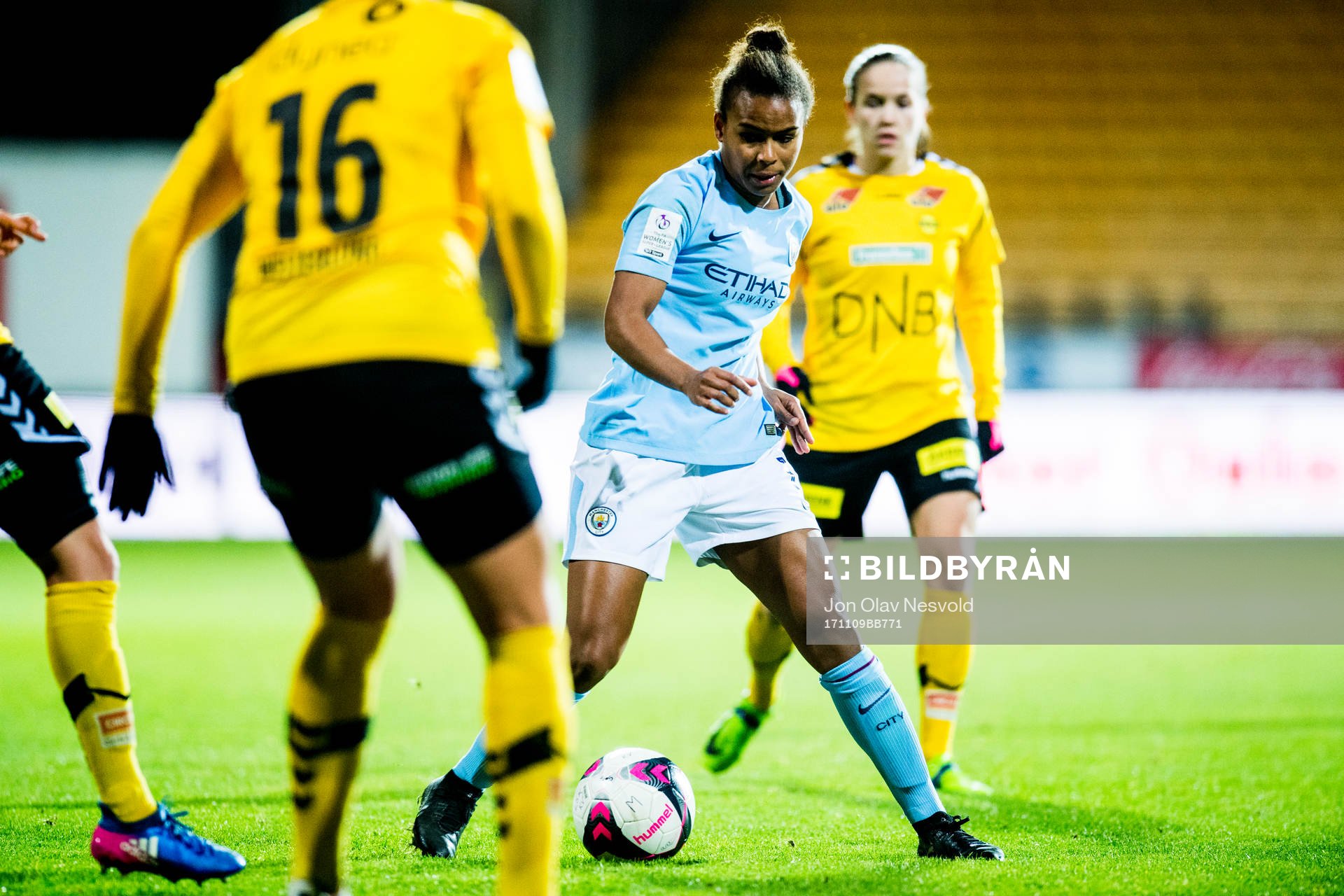 Demi Stokes of Manchester City during the UEFA Women's Champions League match between LSK Kvinner and Manchester City on November 9, 2017 in Lillestrøm.