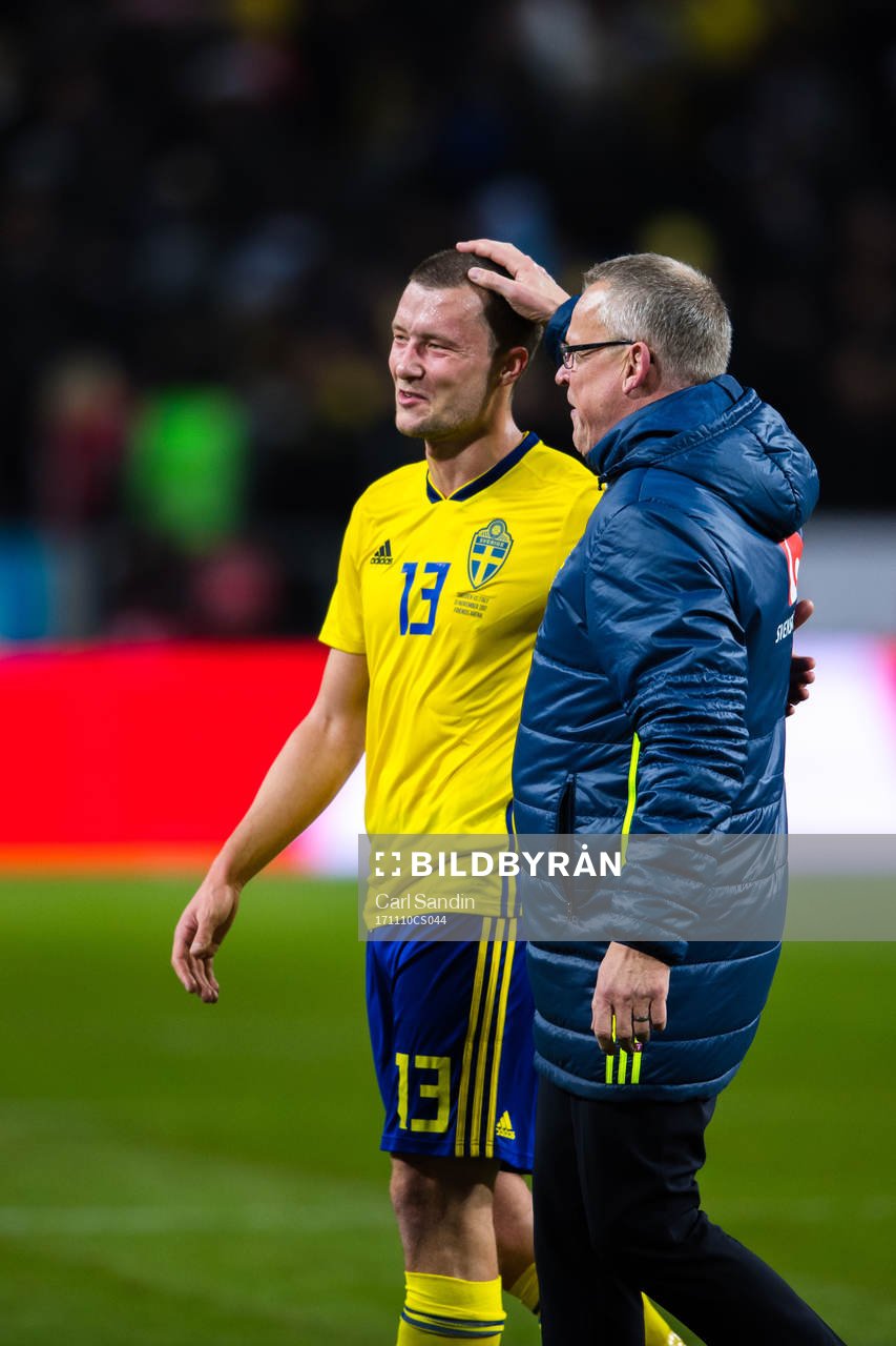 Sveriges Jakob Johansson och förbundskapten Janne