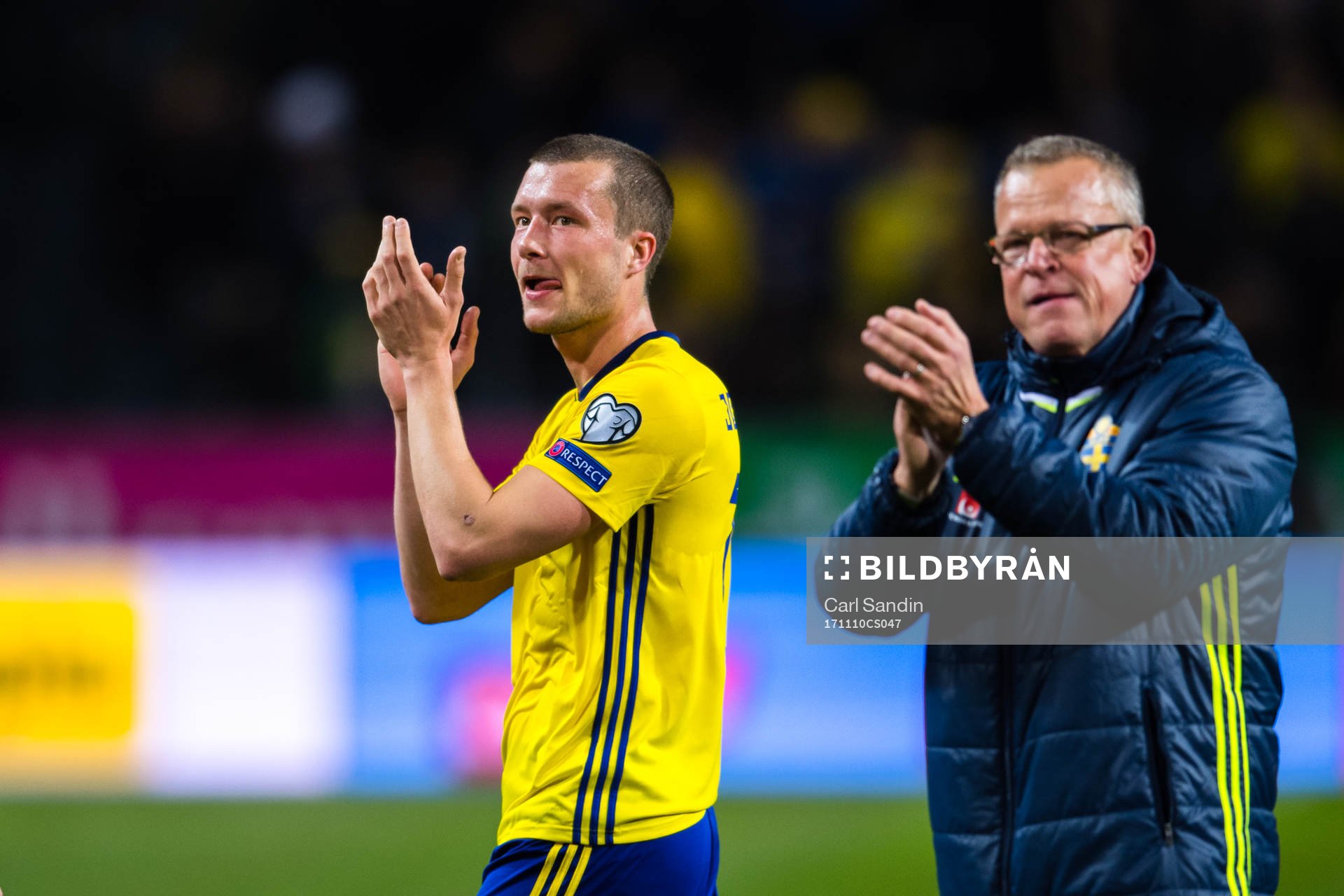 Sveriges Jakob Johansson och förbundskapten Janne