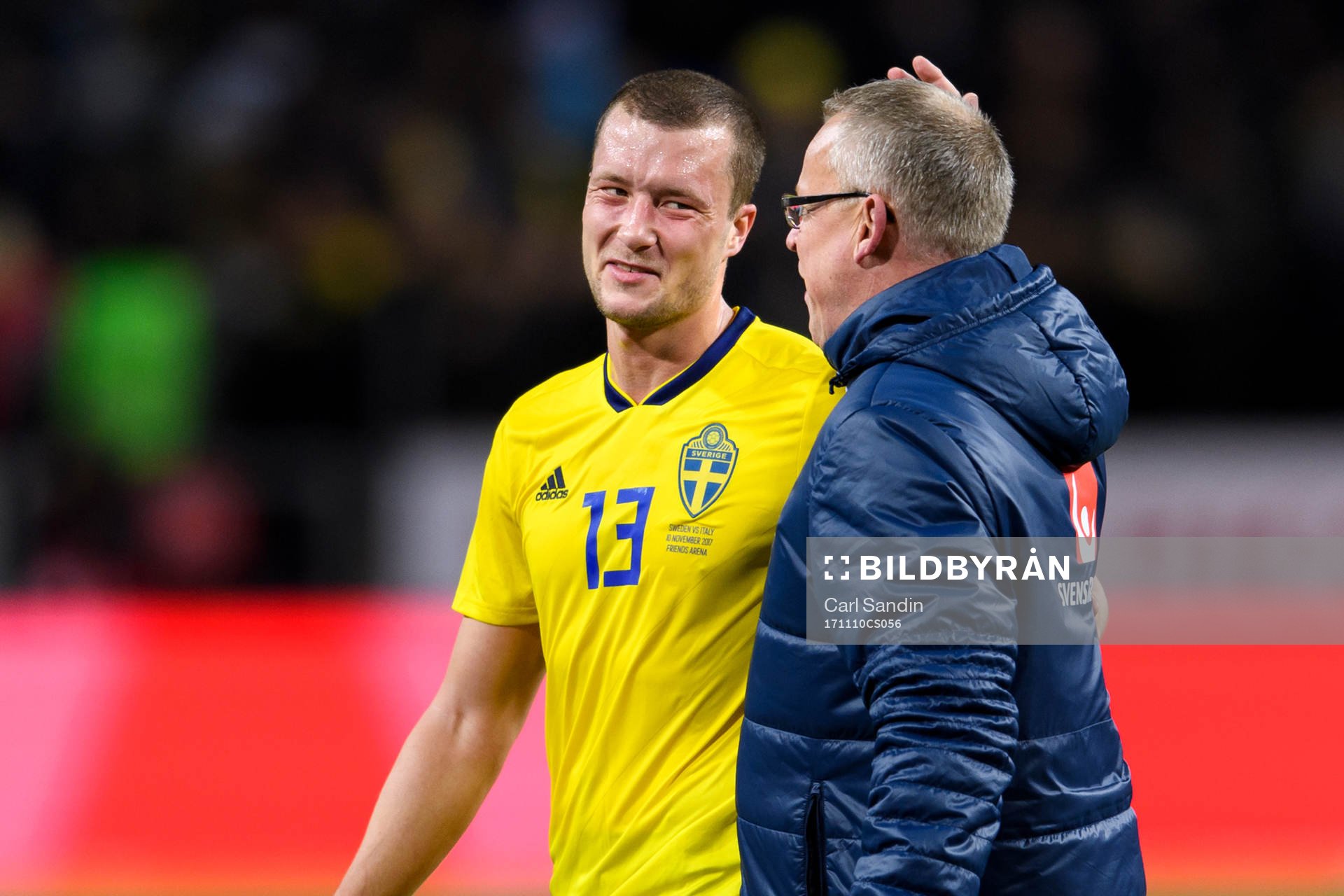 Sveriges Jakob Johansson och förbundskapten Janne