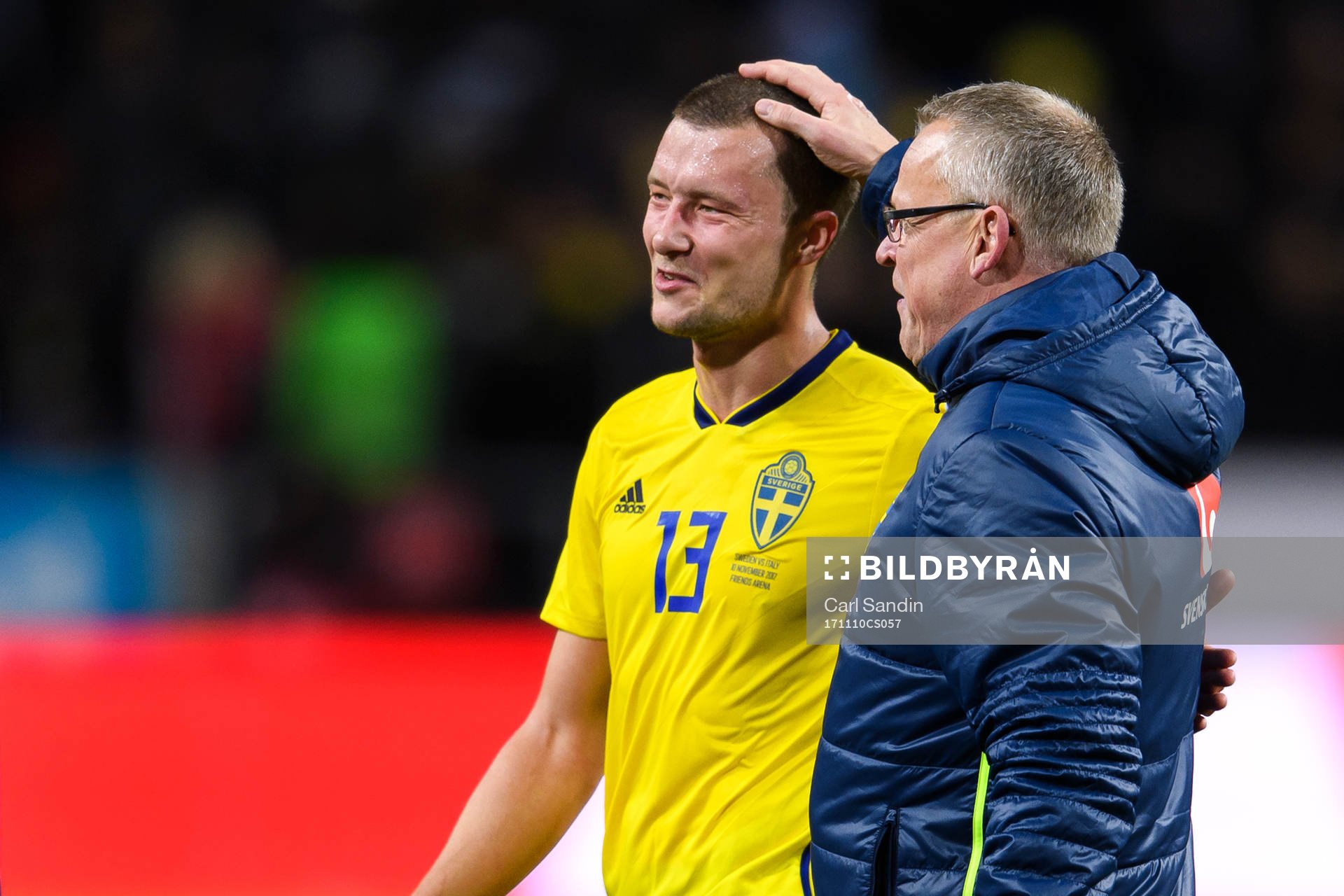 Sveriges Jakob Johansson och förbundskapten Janne