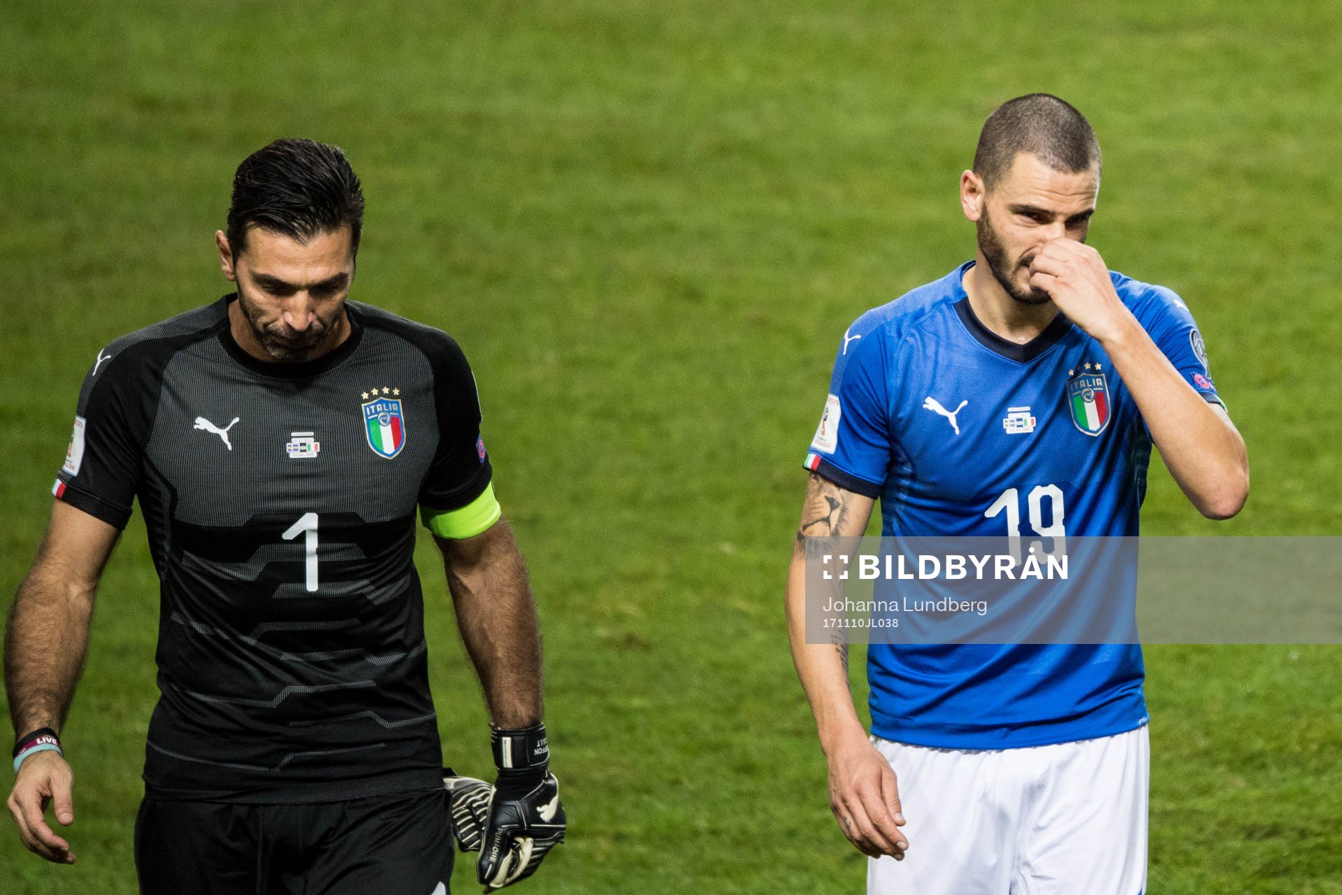 Italiens målvakt Gianluigi Buffon och Leonardo Bonucci