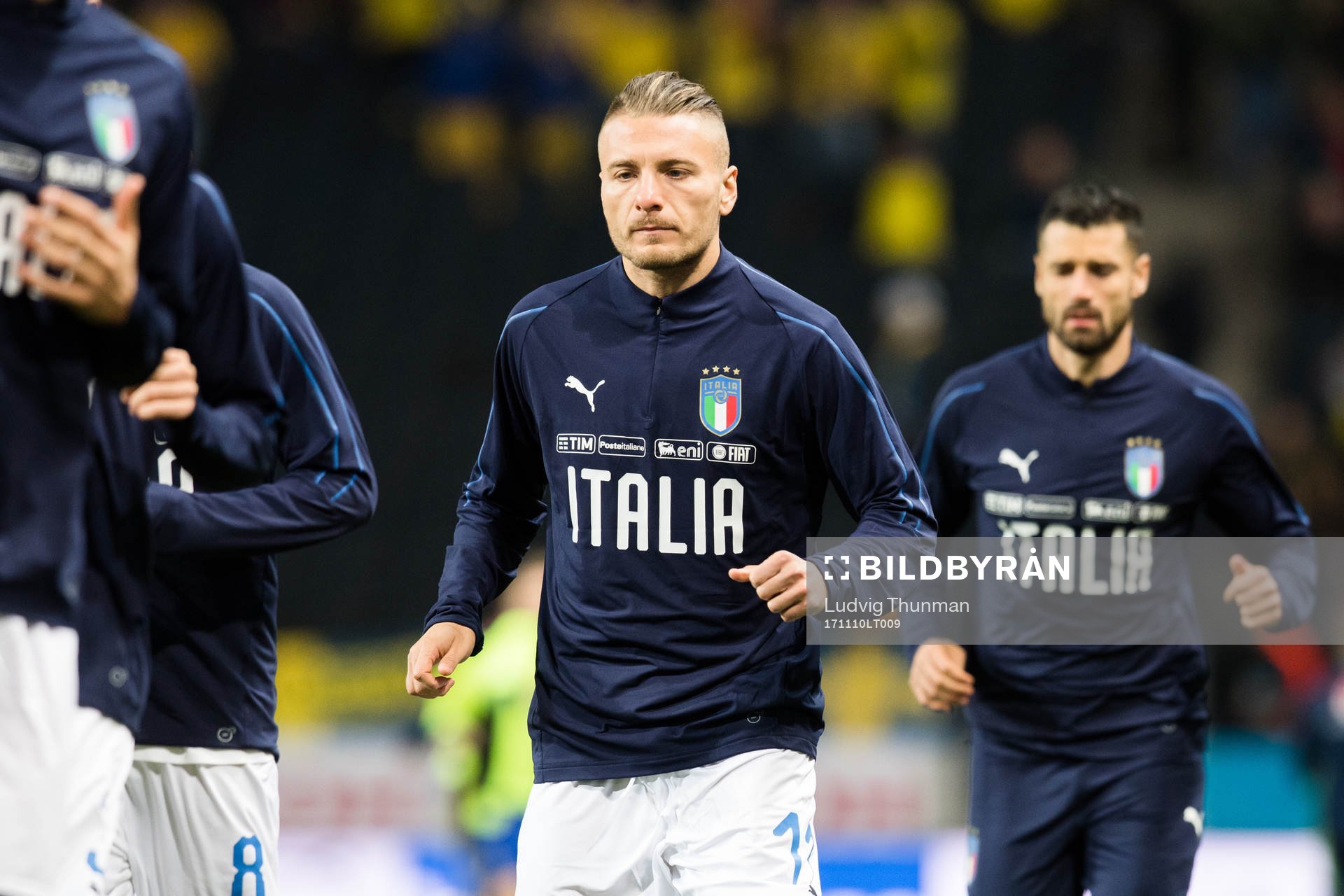 Italiens Ciro Immobile värmer upp före  fotbollsmatchen i