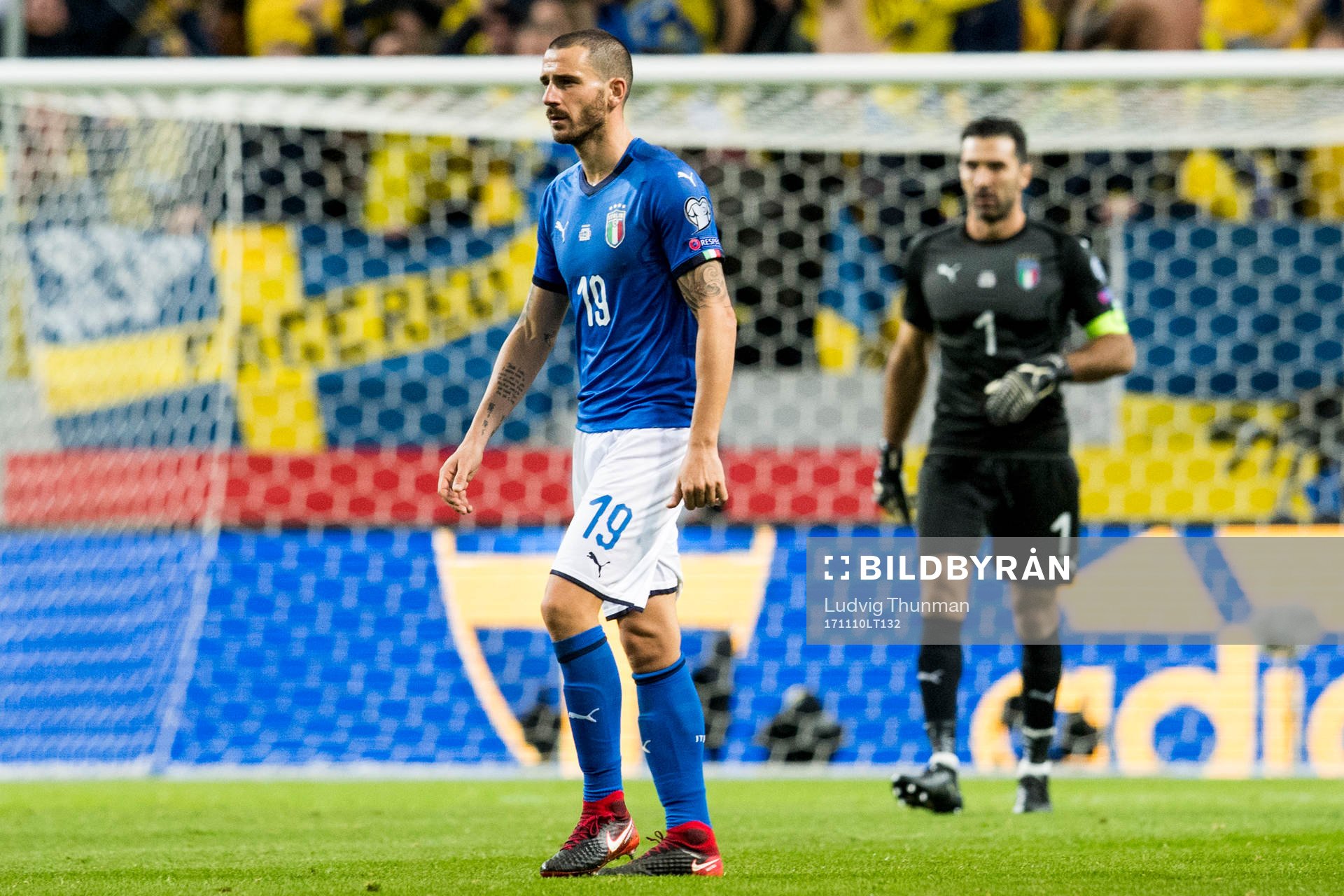 Italiens Leonardo Bonucci och Italiens målvakt Gianluigi