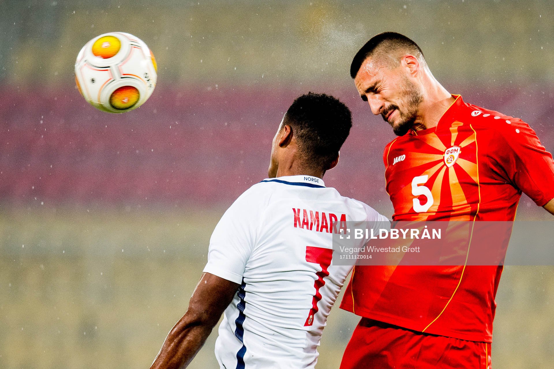 Ola Kamara of Norway and Gjoko Zajkov of Macedonia